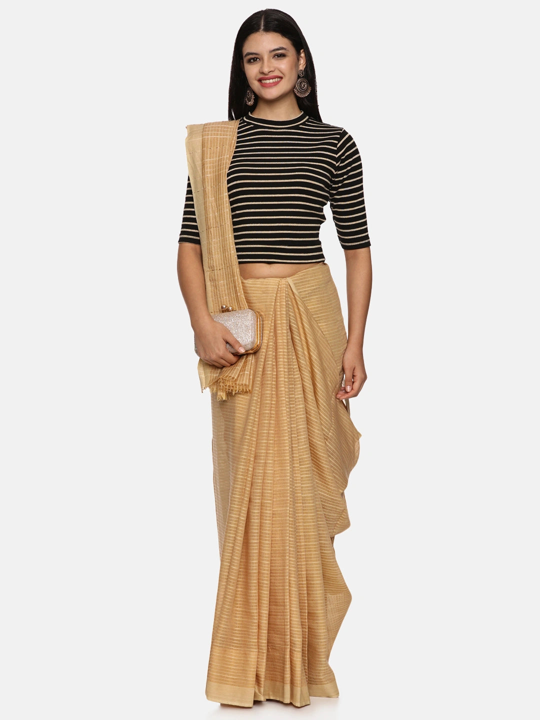 Women Yarn Dyed Stretchable Elbow Sleeve RIB Blouse U0154 - notyetbyus