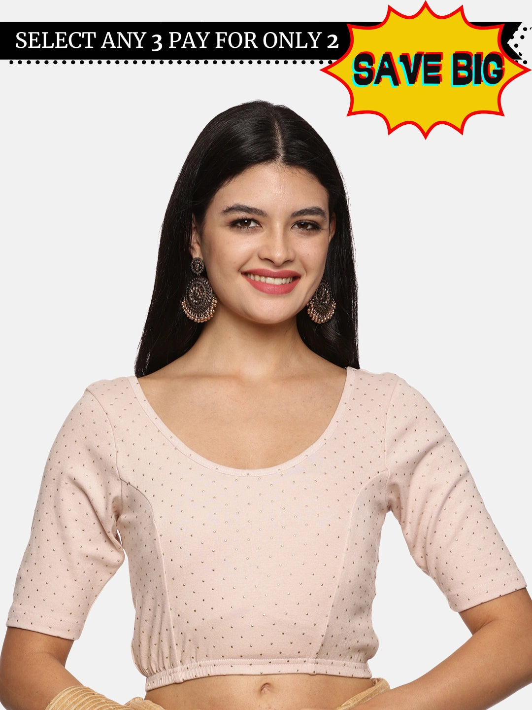 Women Creme Mettalic Dotted Stretchable Blouse UA013 - notyetbyus