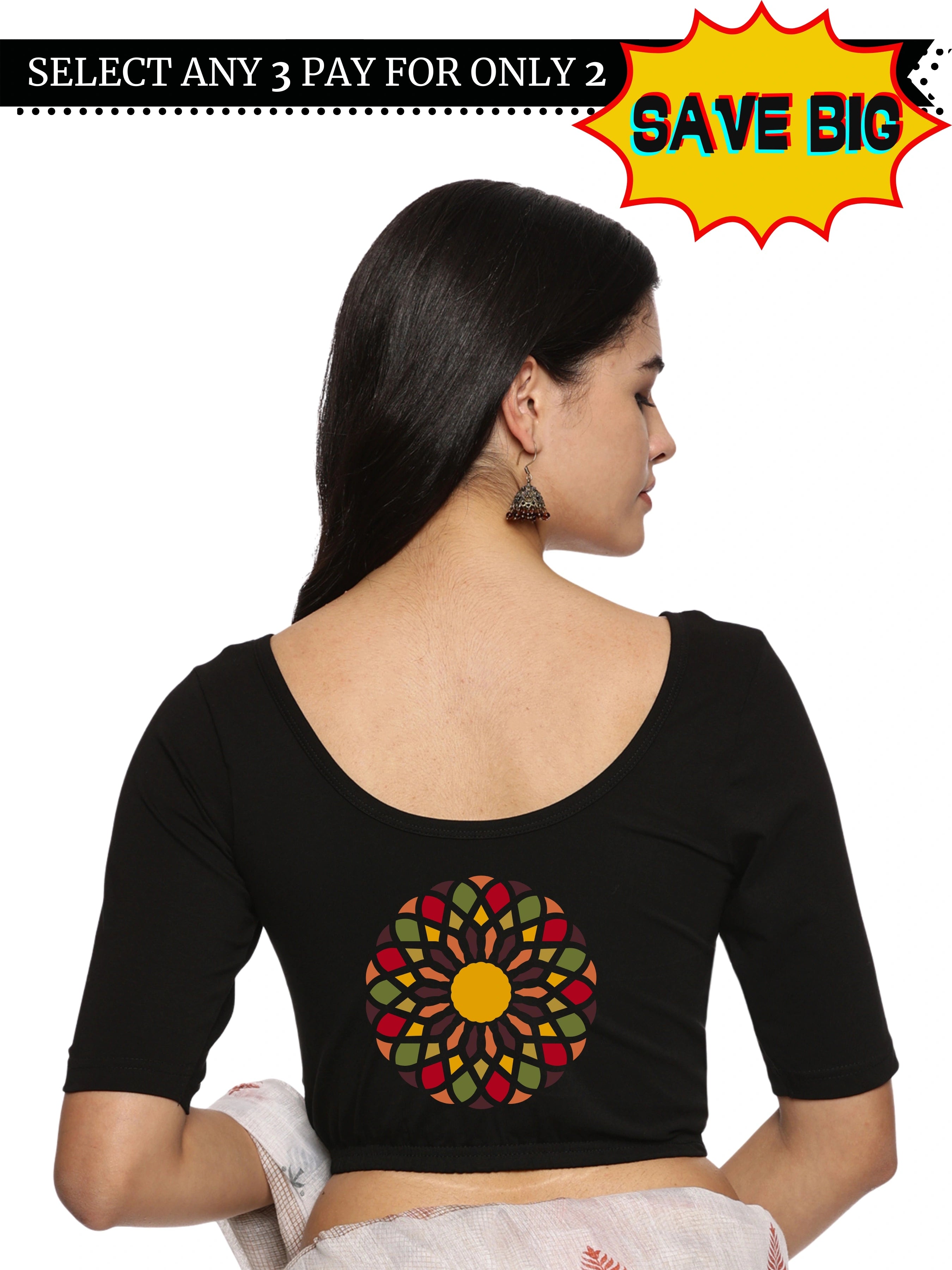 Women Back Printed Stretchable Blouse U0144 - notyetbyus