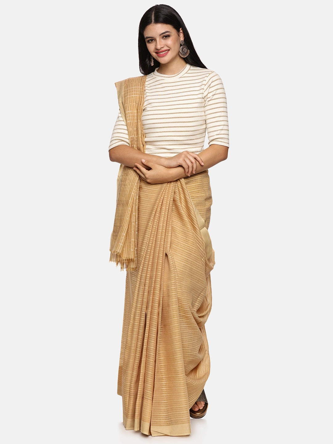 Women Yarn Dyed Stretchable Elbow Sleeve RIB Blouse U0154 - notyetbyus