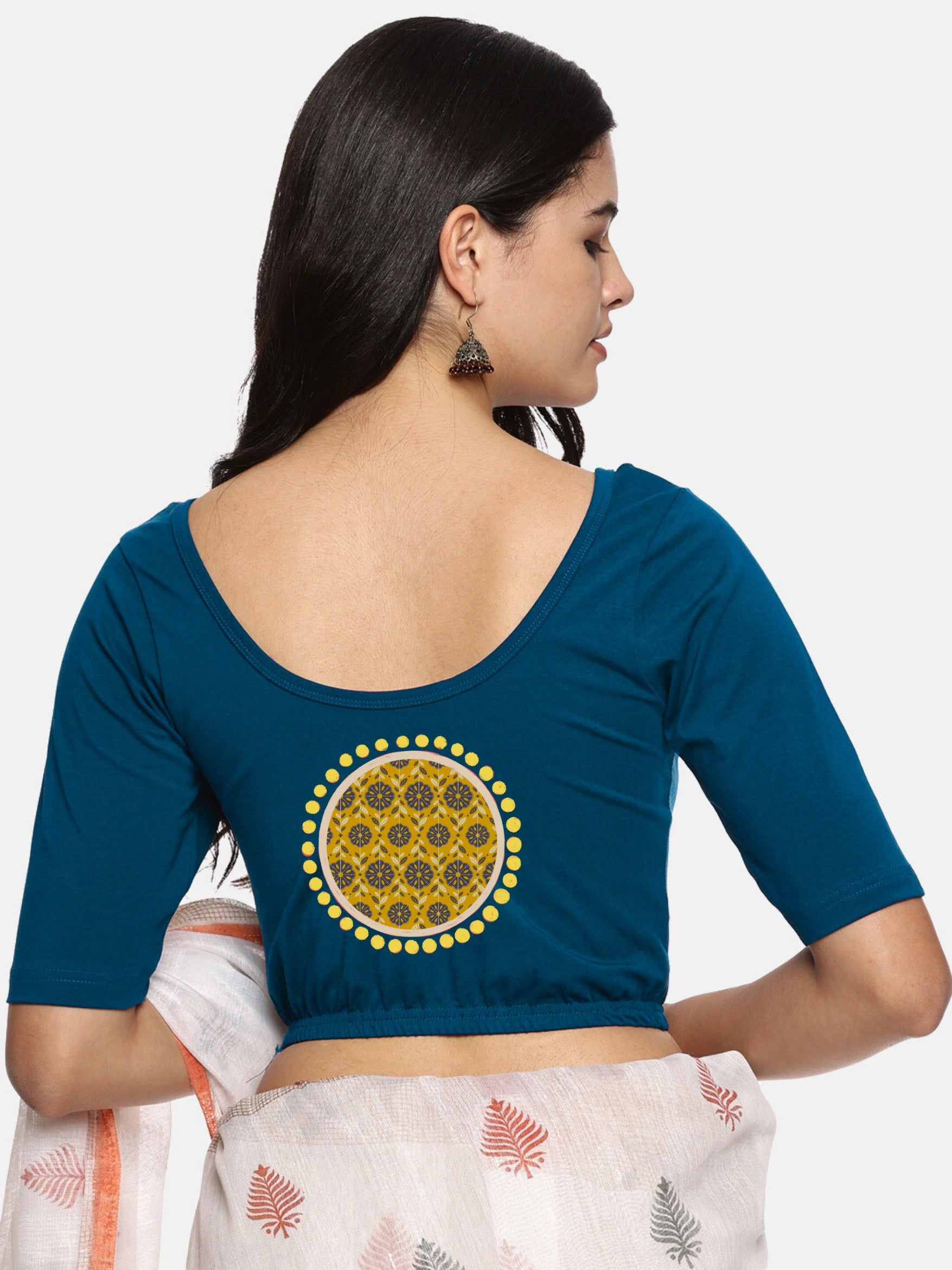 Women Back Printed Stretchable Blouse U023 - notyetbyus