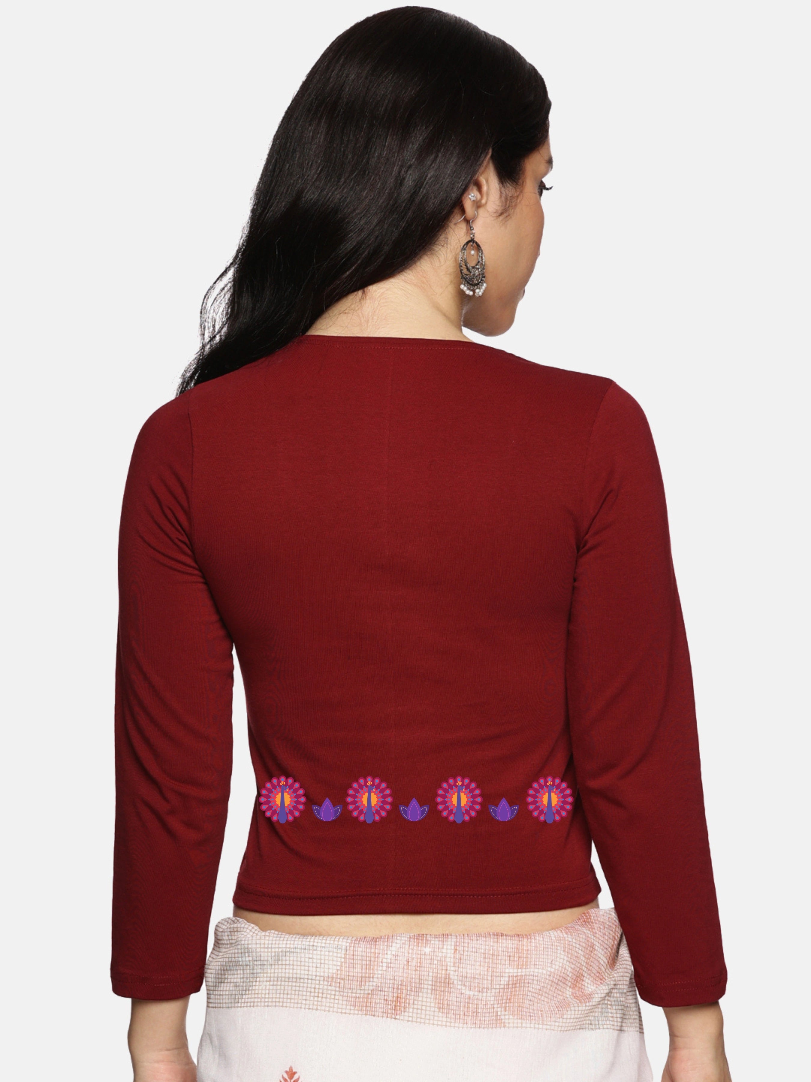 Women Three Fourth Sleeve Back Print Stretchable Blouse U0153 - notyetbyus
