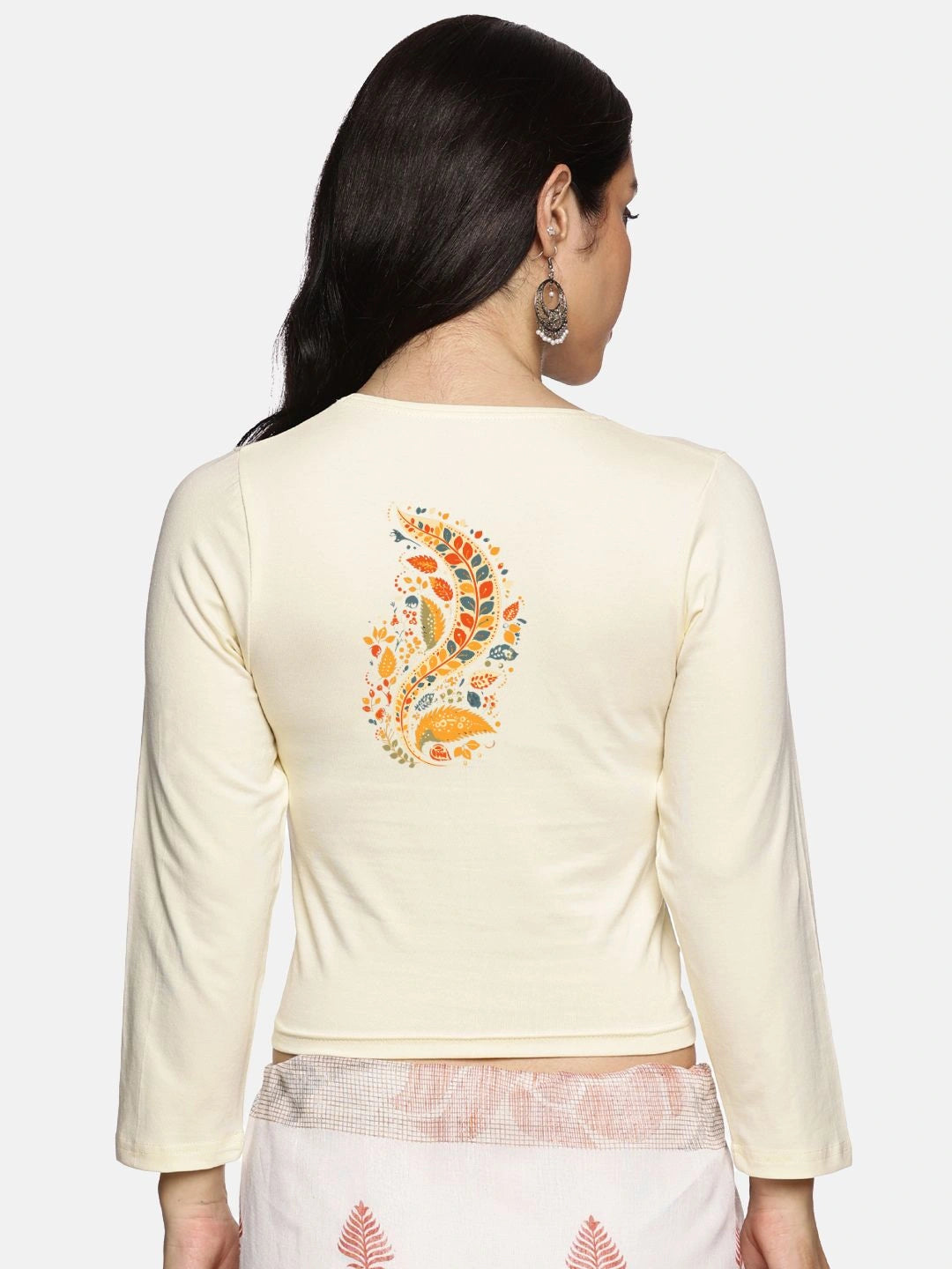 Women Three Fourth Sleeve Back Print Stretchable Blouse U0102 - notyetbyus
