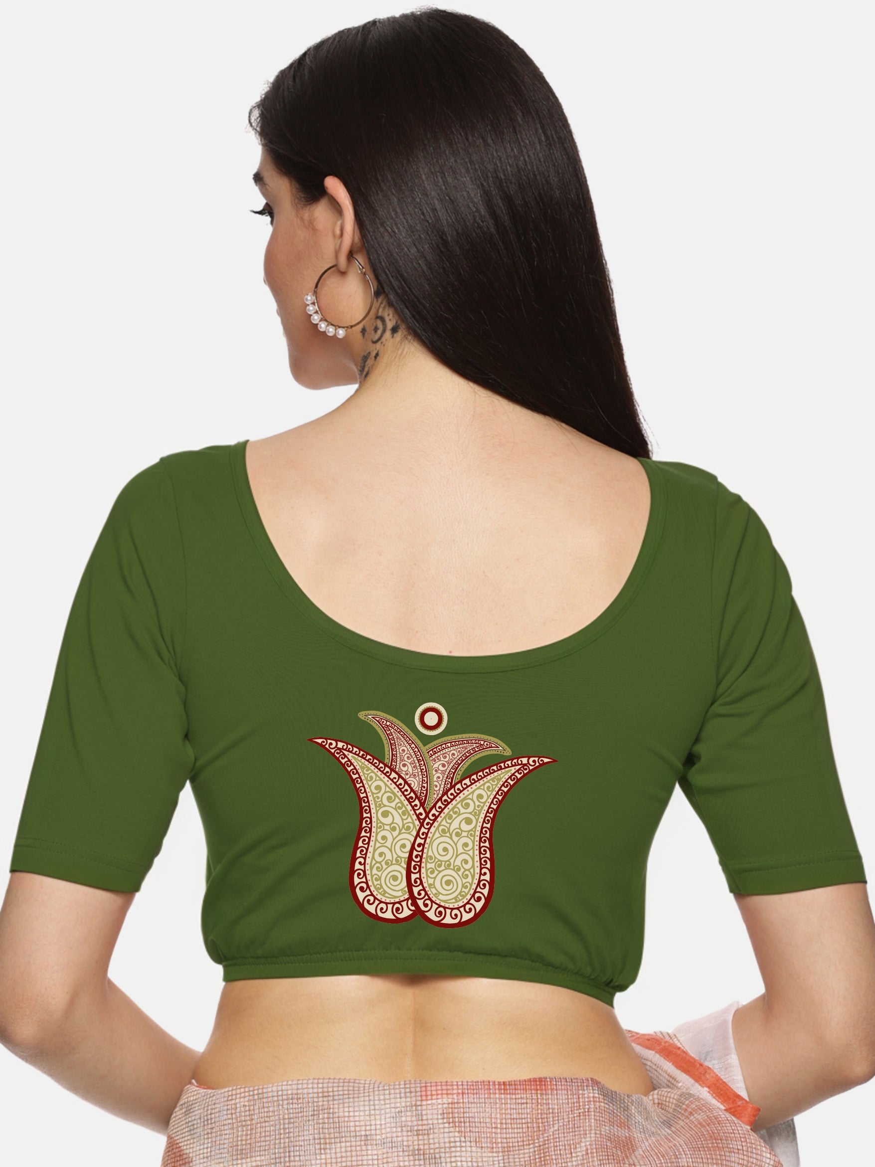 Women Back Printed Stretchable Blouse U076 - notyetbyus