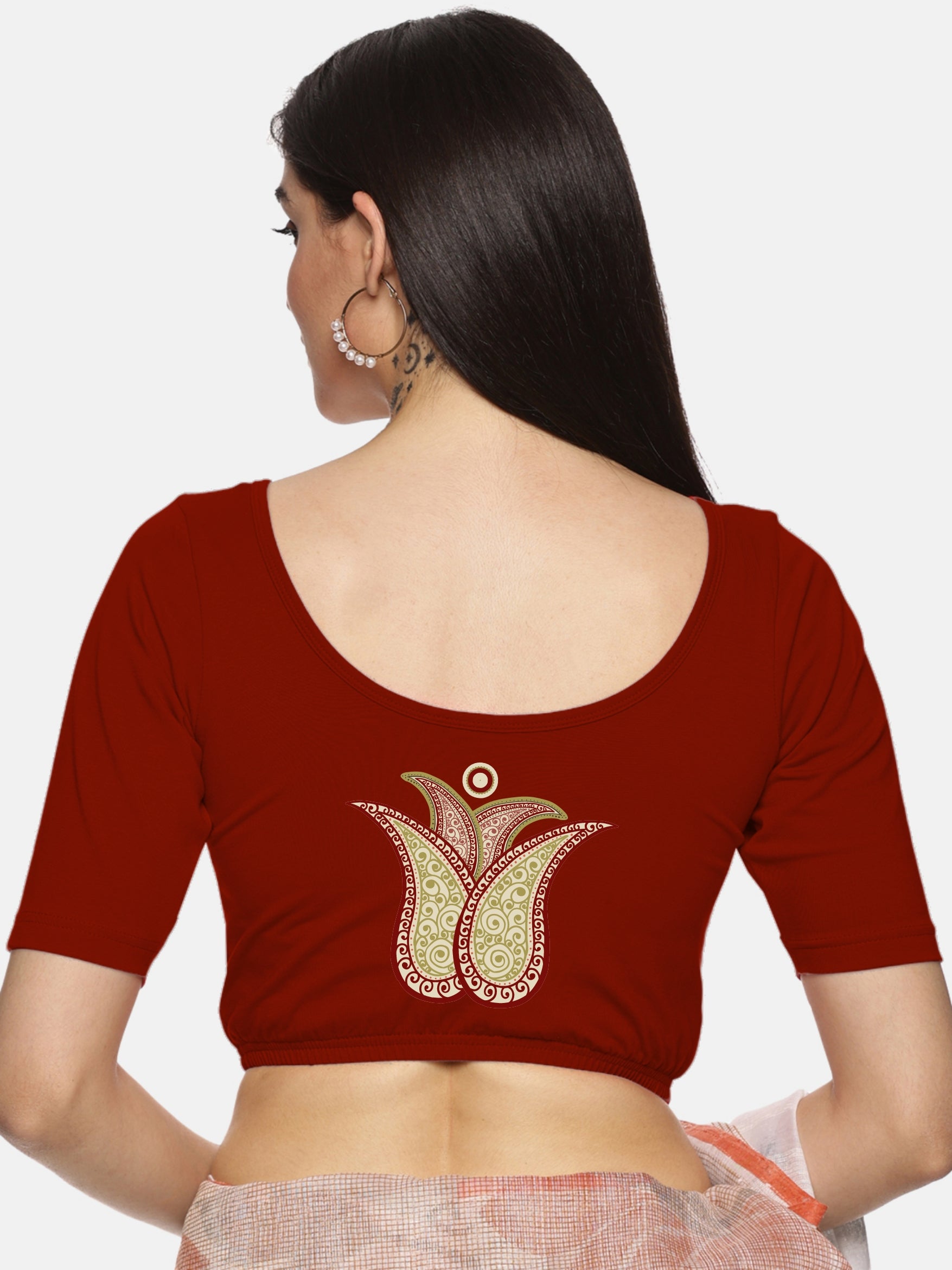 Women Back Printed Stretchable Blouse U076 - notyetbyus