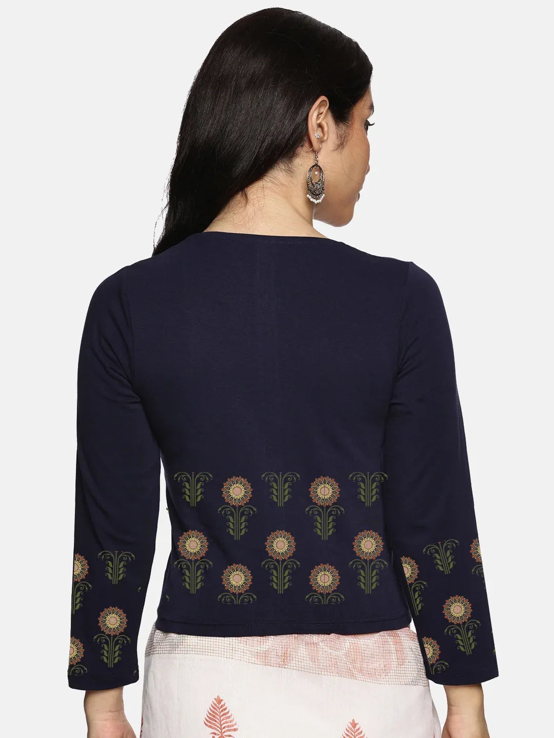 Women Three Fourth Sleeve Back Print Stretchable Blouse U0124 - notyetbyus