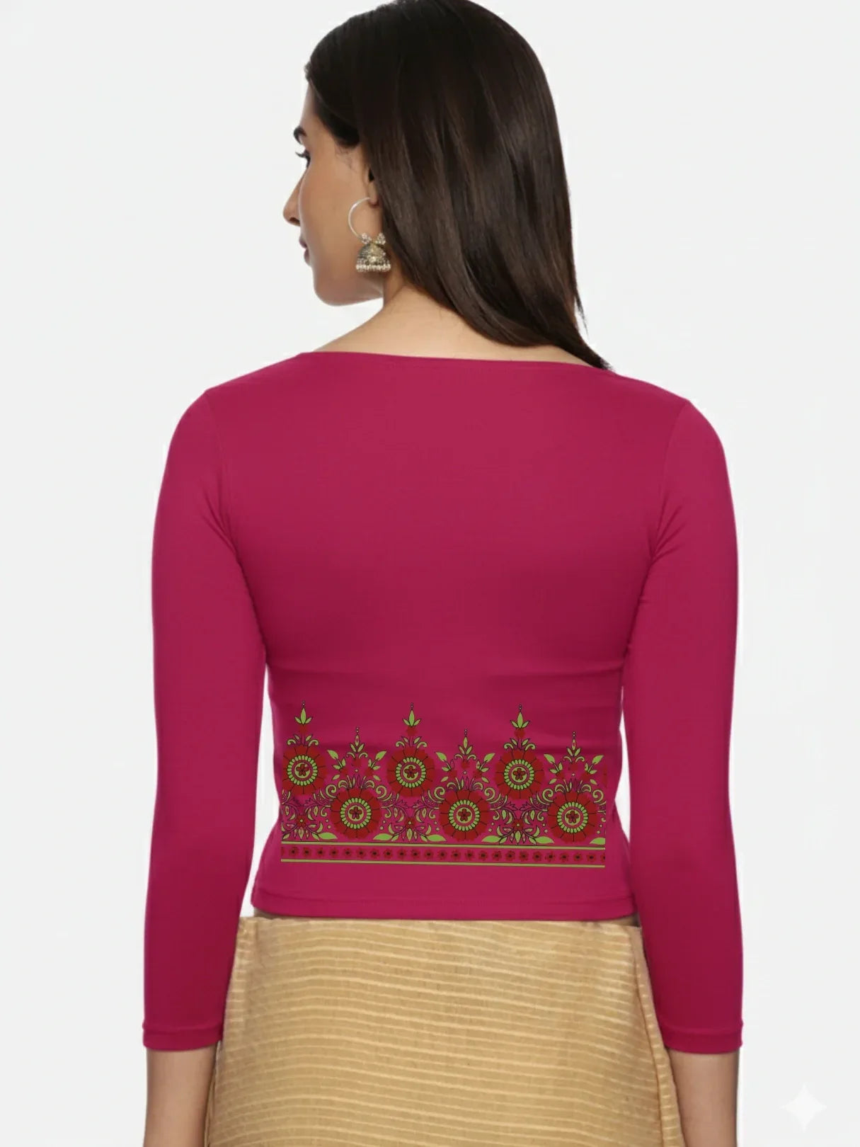 Women Three Fourth Sleeve Back Print Stretchable Blouse U0123 - notyetbyus