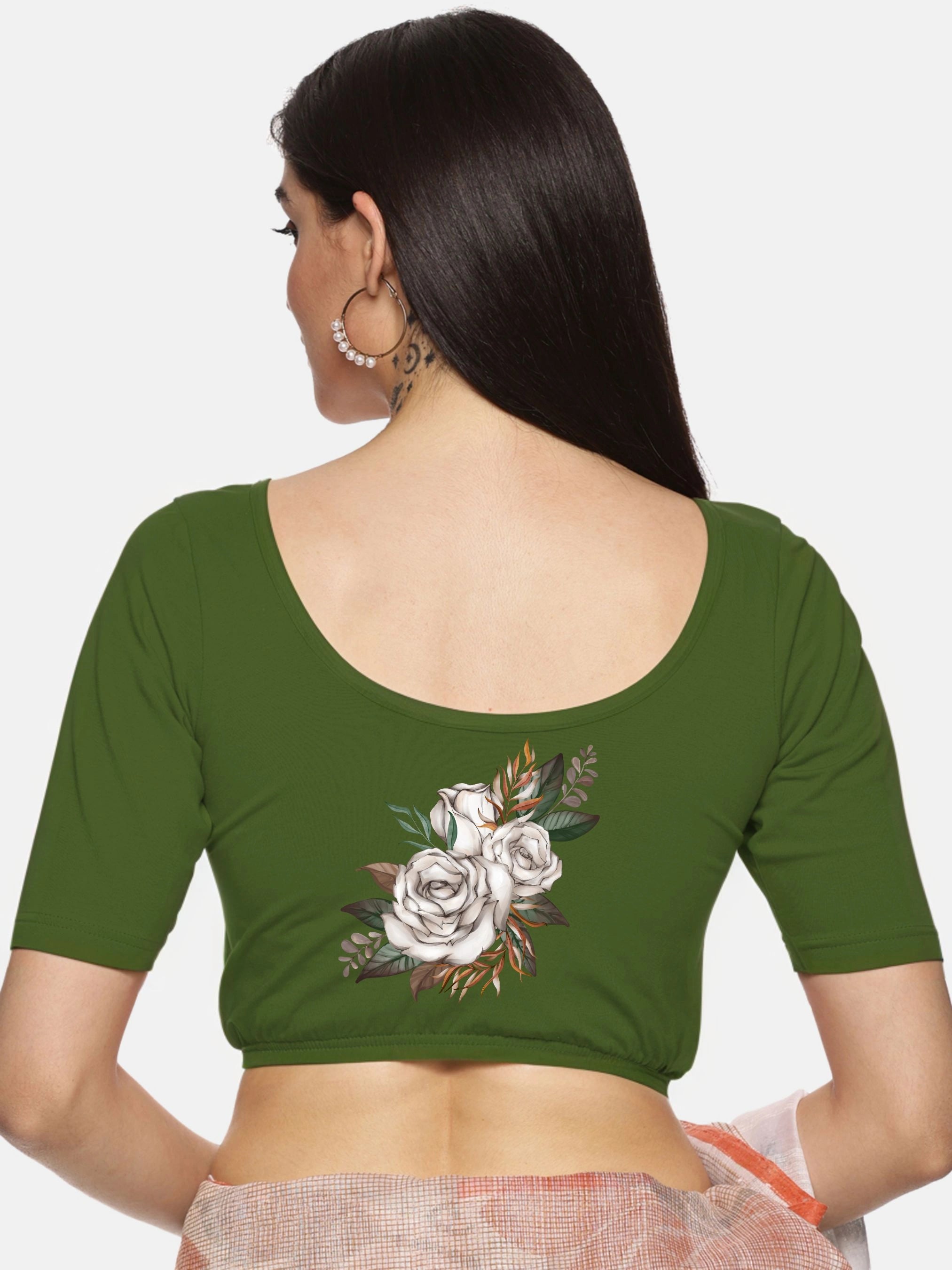 Women Back Printed Stretchable Blouse U049 - notyetbyus