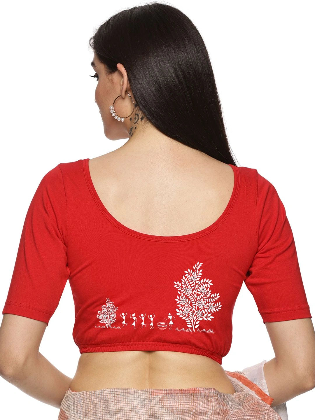 Women Back Printed Stretchable Blouse U0165 - notyetbyus