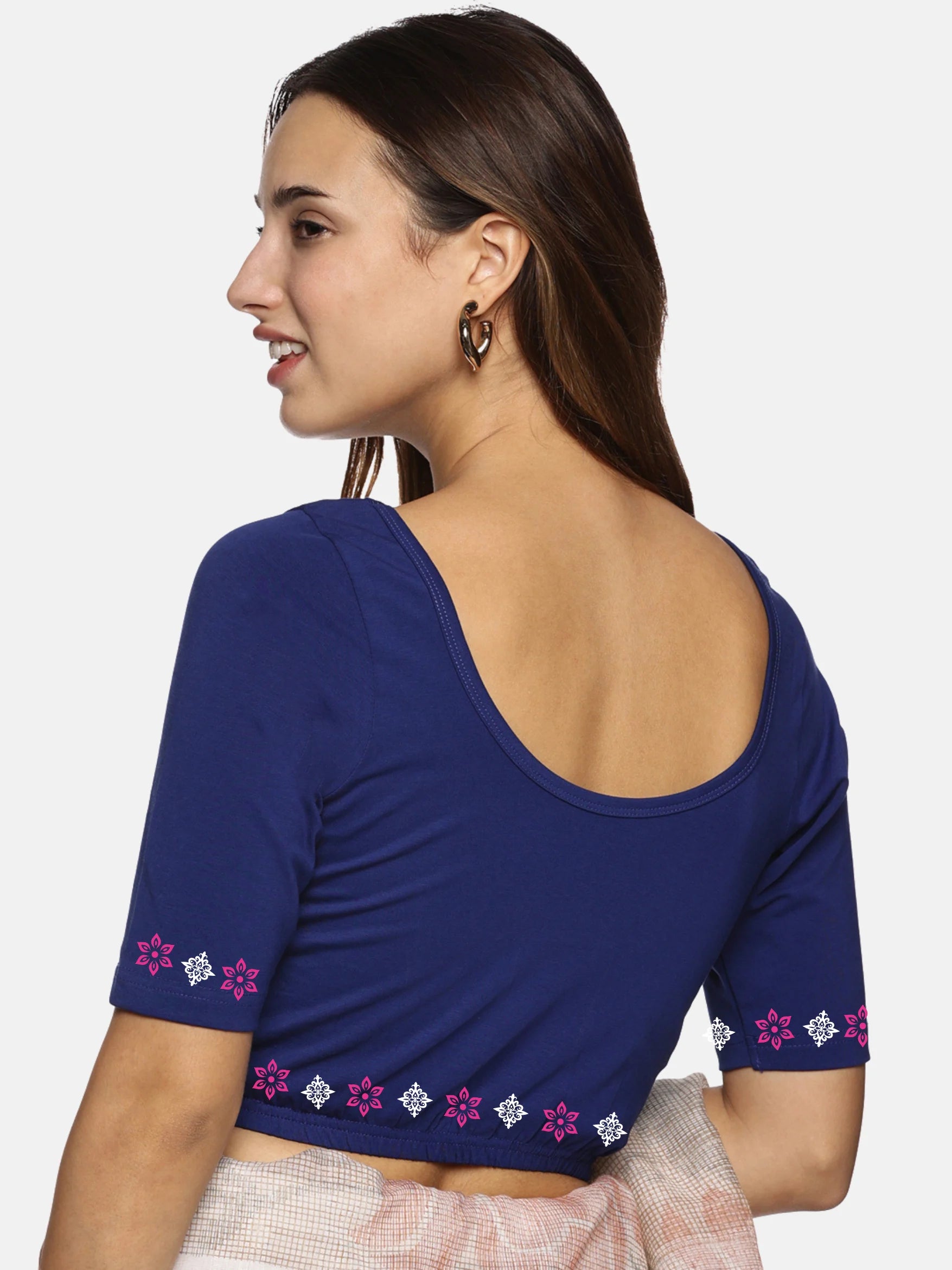 Women Back Printed Stretchable Blouse U087 - notyetbyus