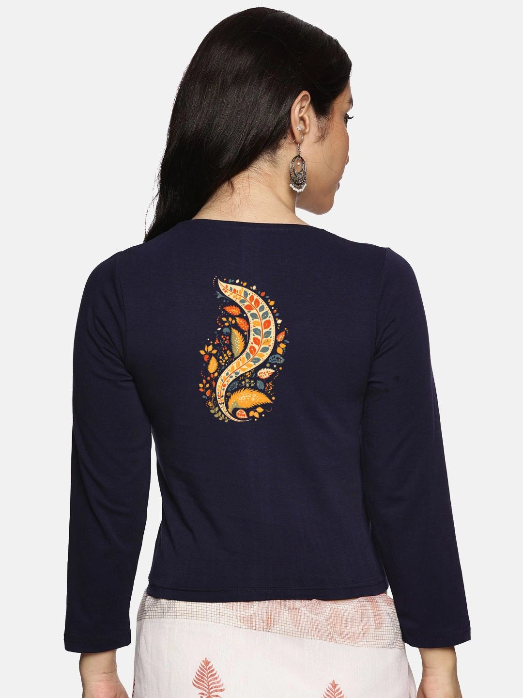 Women Three Fourth Sleeve Back Print Stretchable Blouse U0102 - notyetbyus