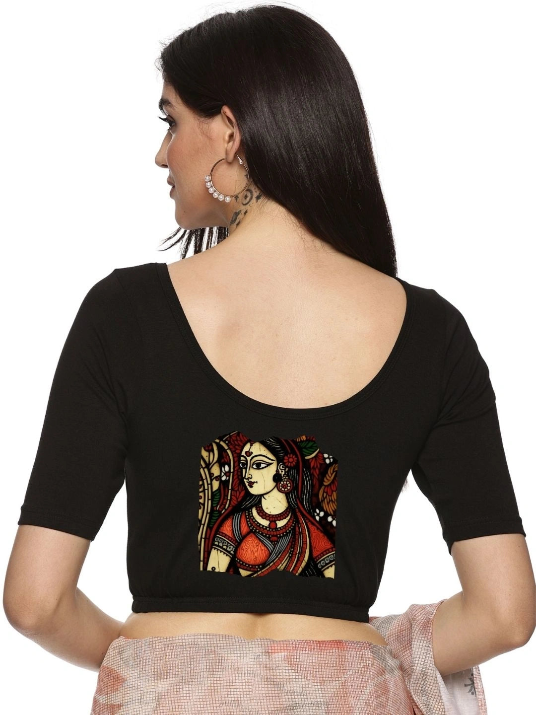 Women Back Printed Stretchable Blouse U0162 - notyetbyus