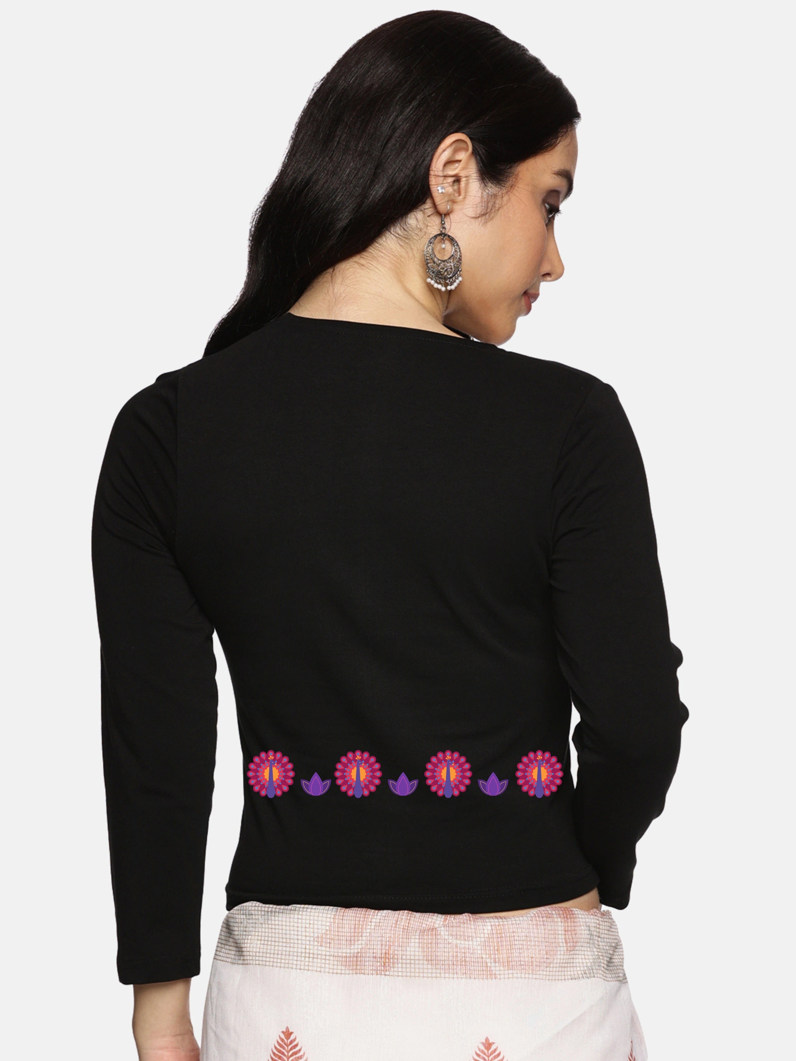 Women Three Fourth Sleeve Back Print Stretchable Blouse U0153 - notyetbyus