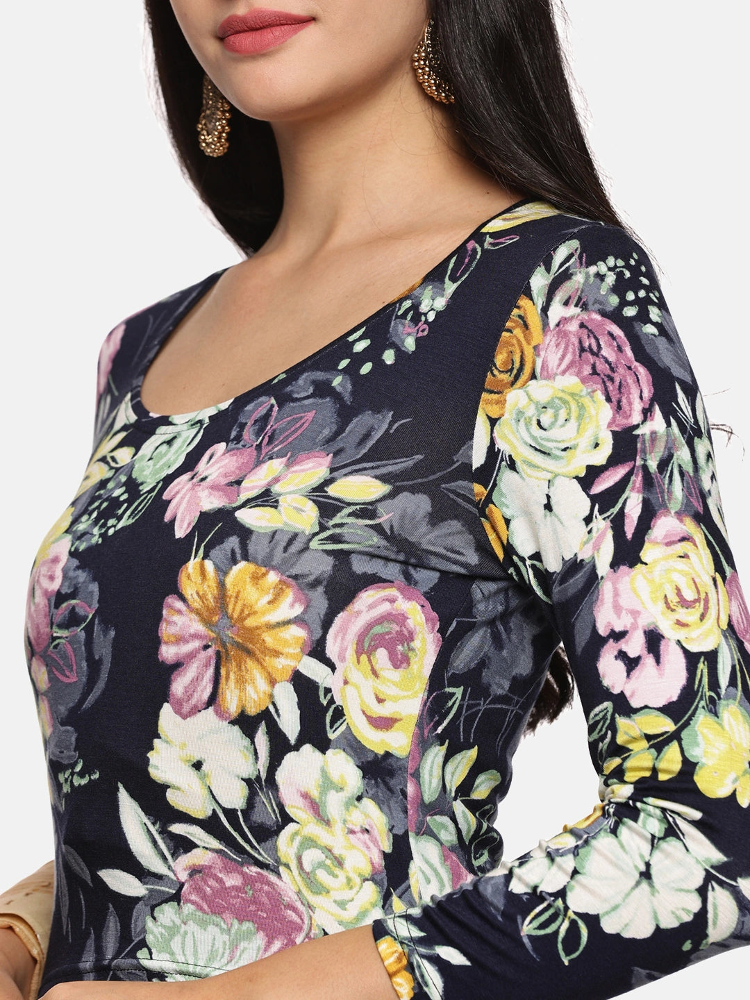 Women Allover Printed Three Fourth Sleeve Viscose Stretchable Blouse UA010 - notyetbyus