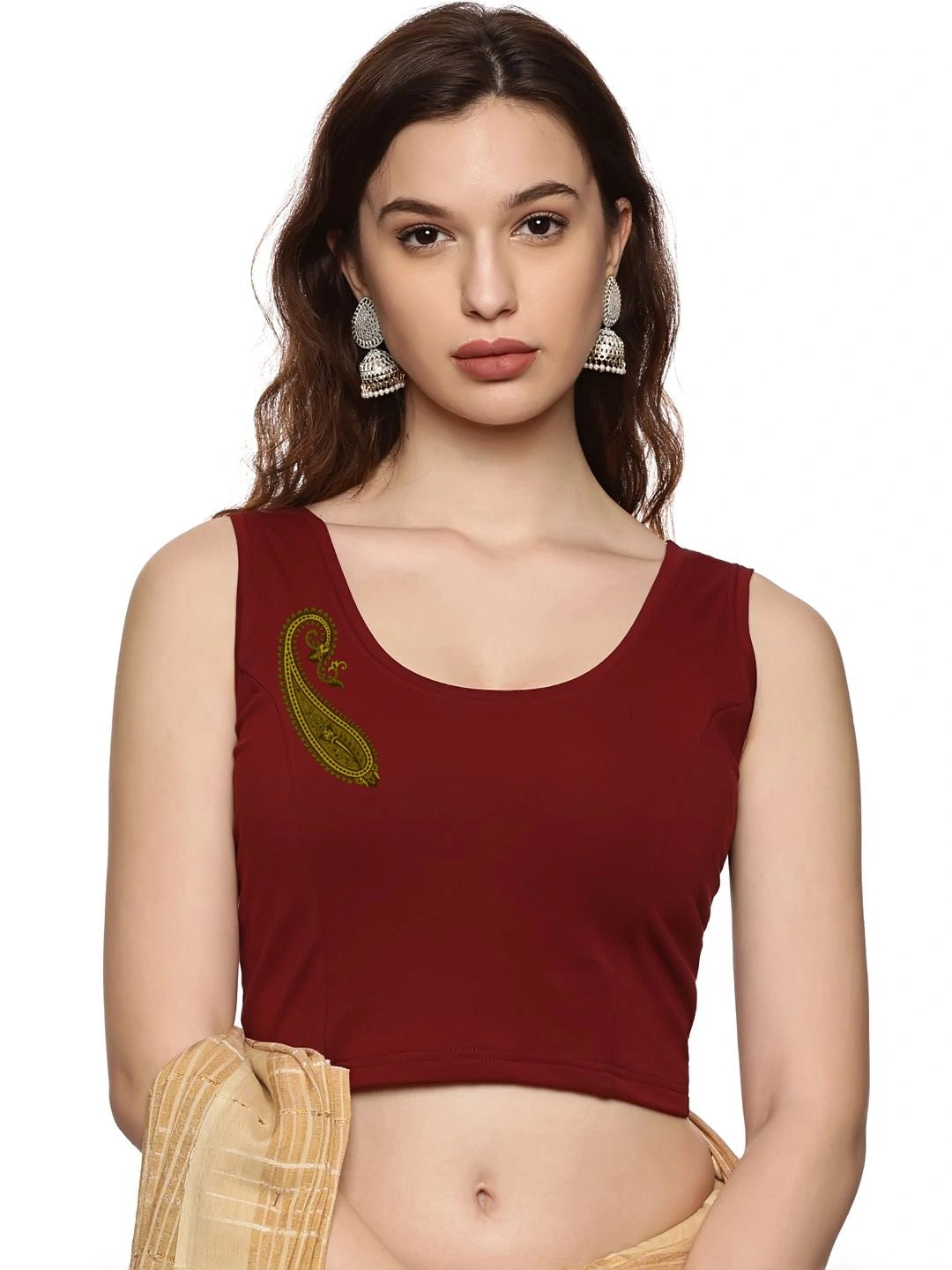 Women Sleevless Back Printed Stretchable  Blouse U0204 - notyetbyus
