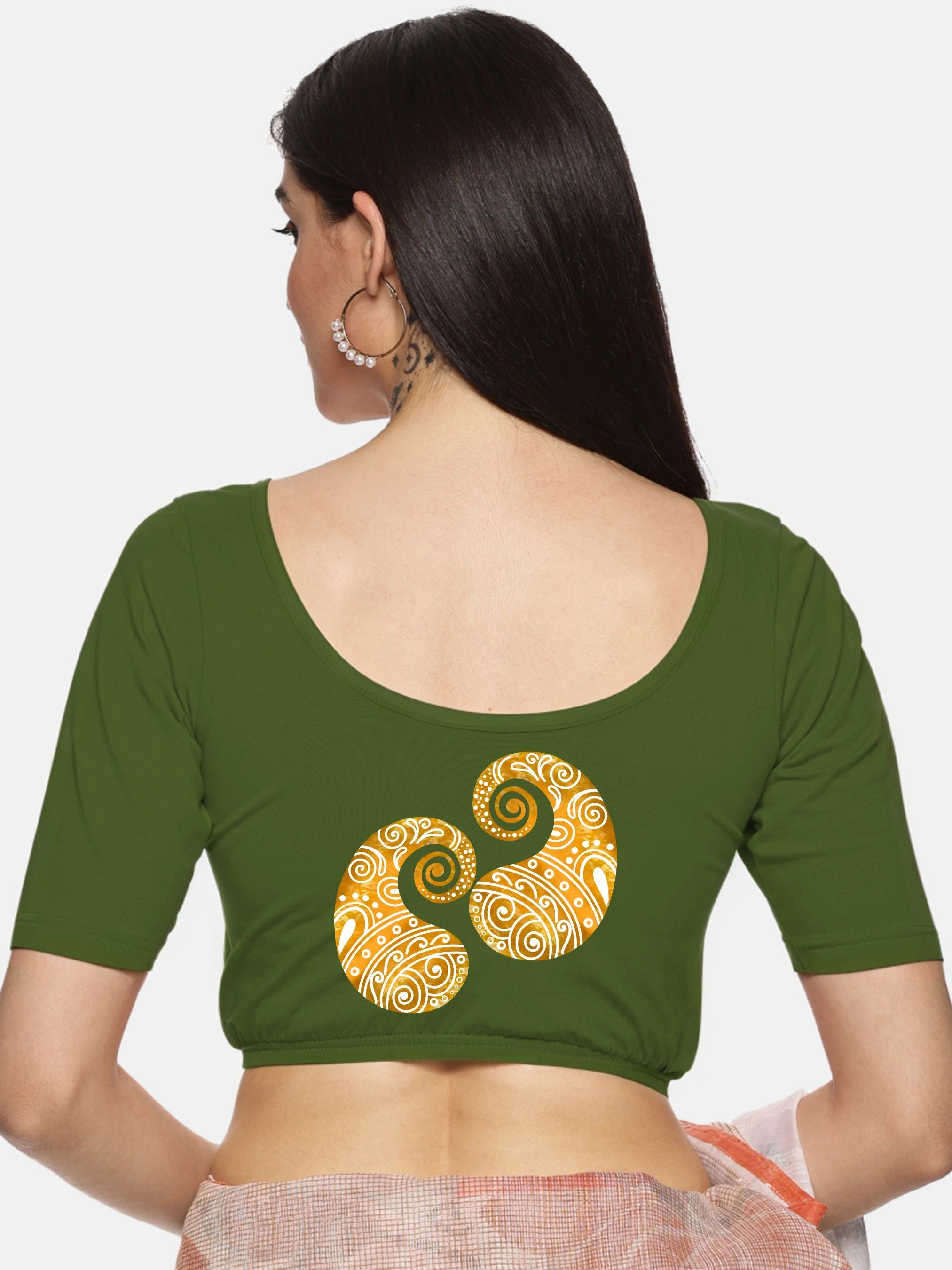 Women Back Printed Stretchable Blouse U080 - notyetbyus