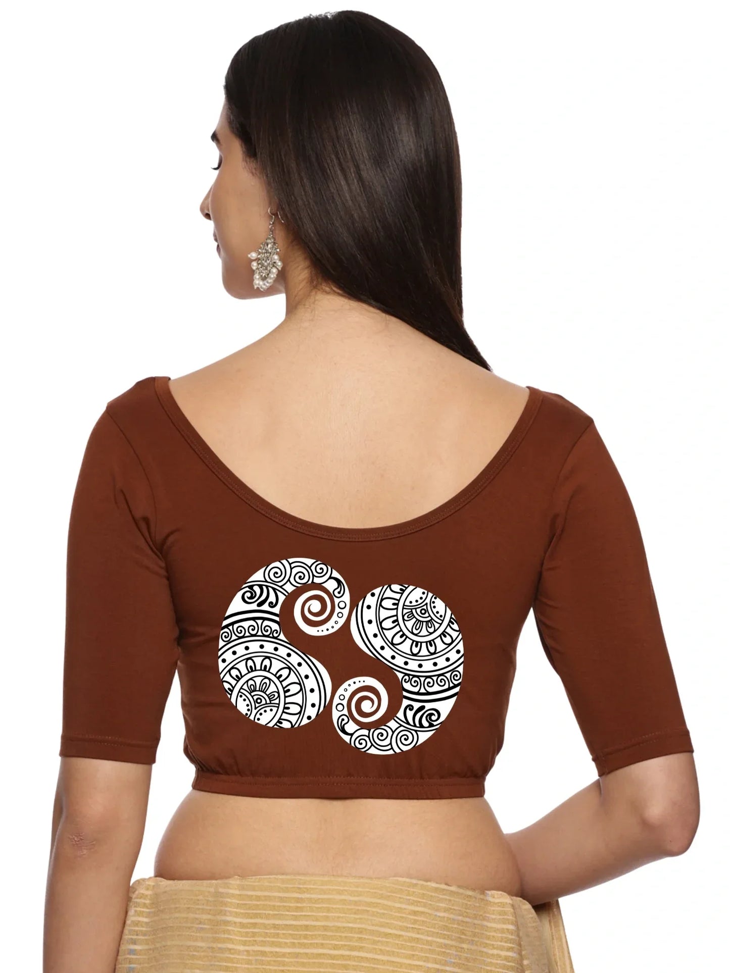 Women Back Printed Stretchable Blouse U021 - notyetbyus