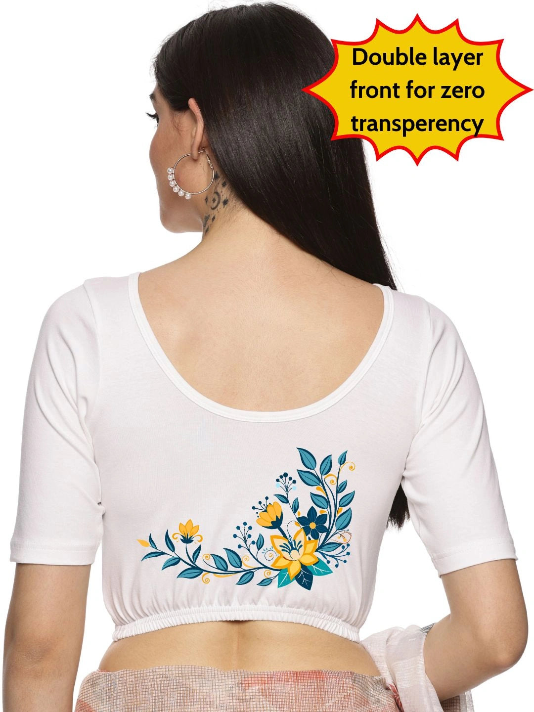 Women Back Printed Stretchable Blouse U0164 - notyetbyus