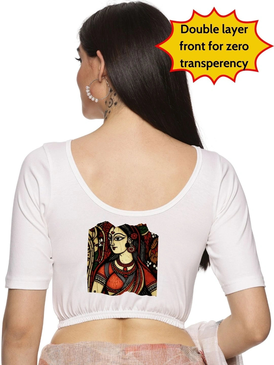 Women Back Printed Stretchable Blouse U0162 - notyetbyus
