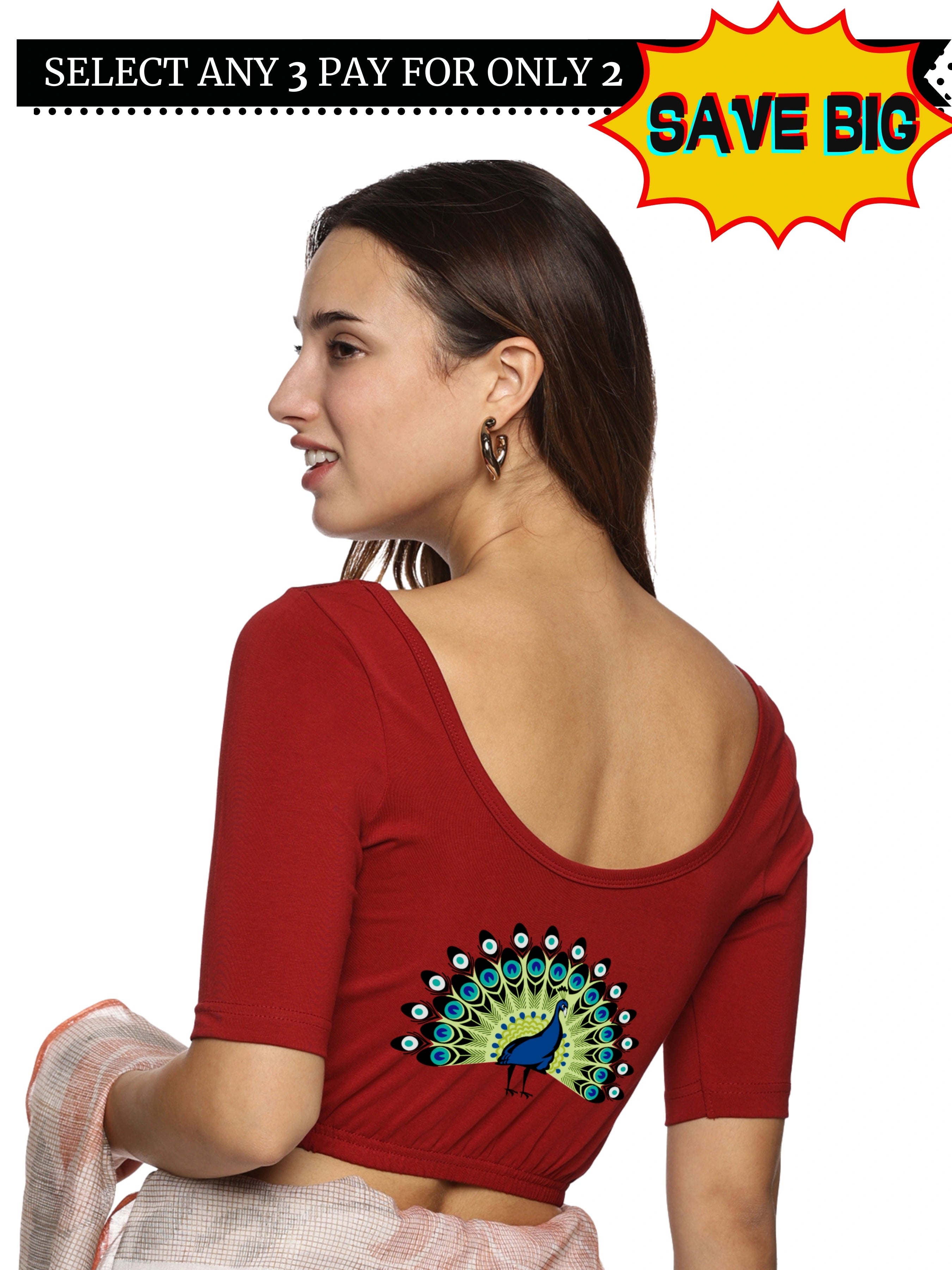 Women Back Printed Stretchable Blouse U0143 - notyetbyus
