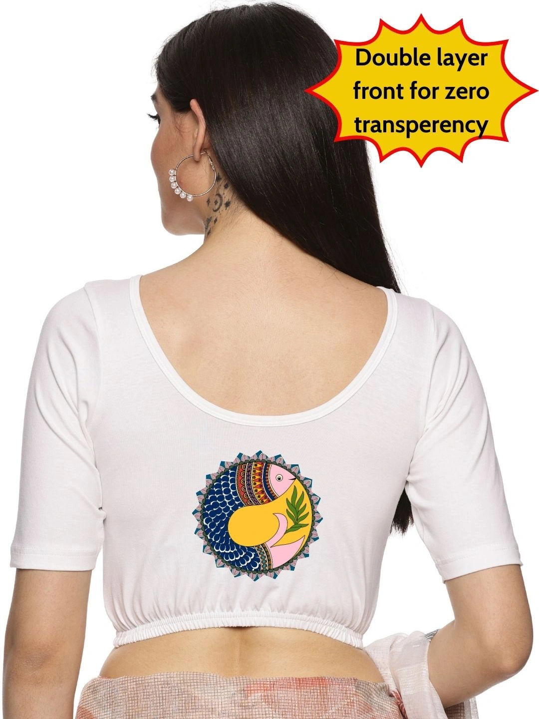 Women Back Printed Stretchable Blouse U0163 - notyetbyus