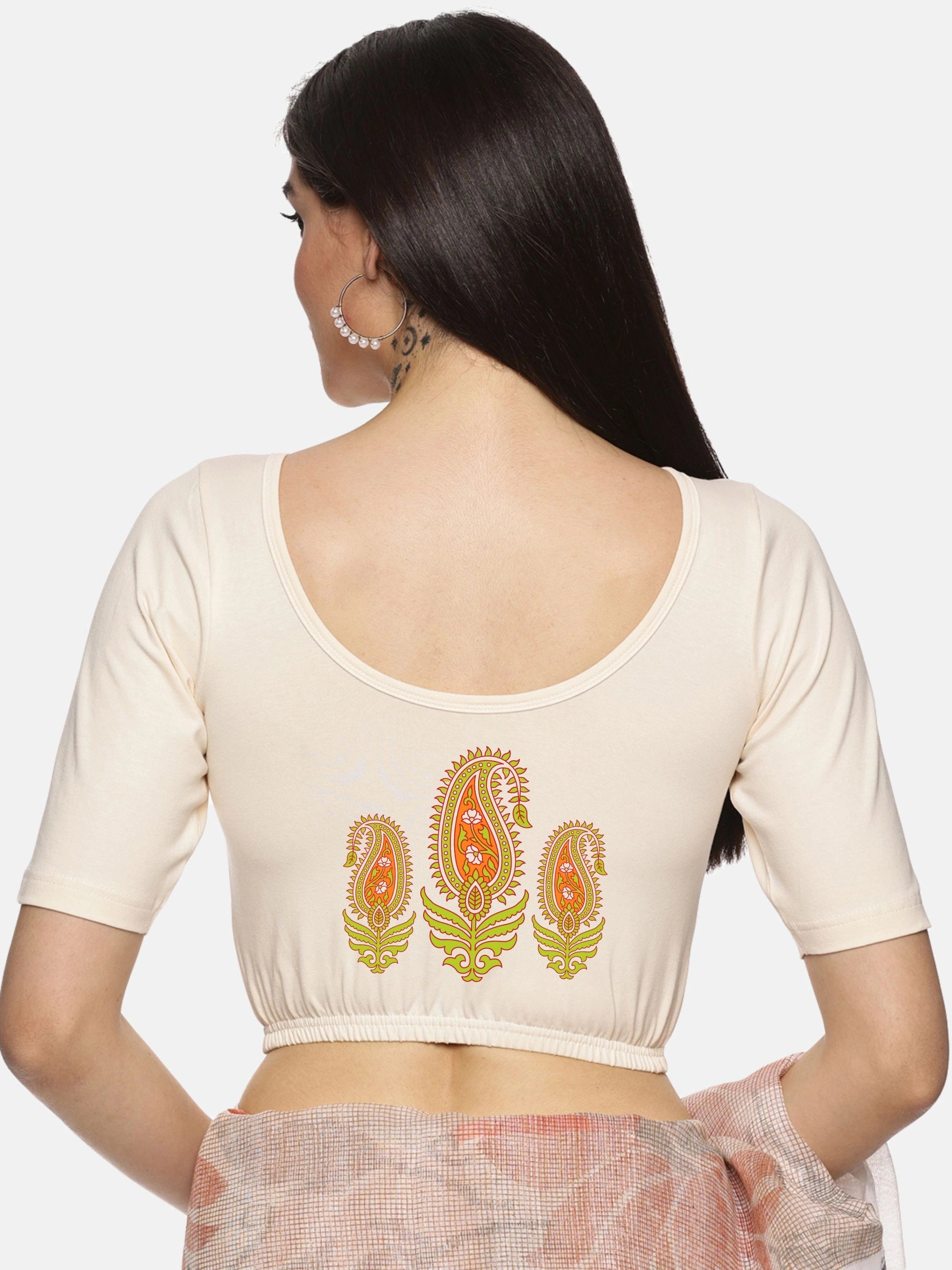 Women Back Printed Stretchable Blouse U051 - notyetbyus
