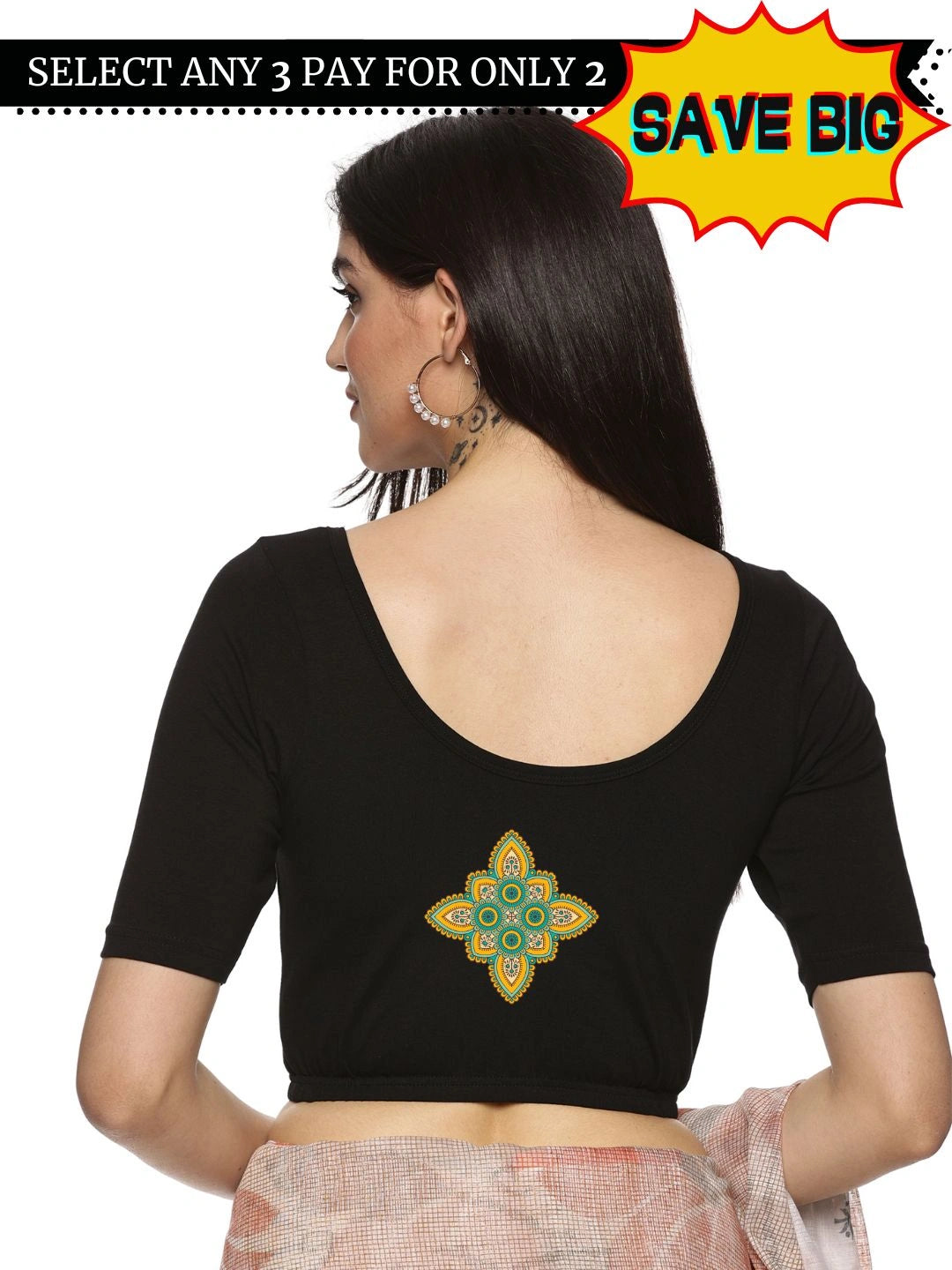 Women Back Printed Stretchable Blouse U0166 - notyetbyus