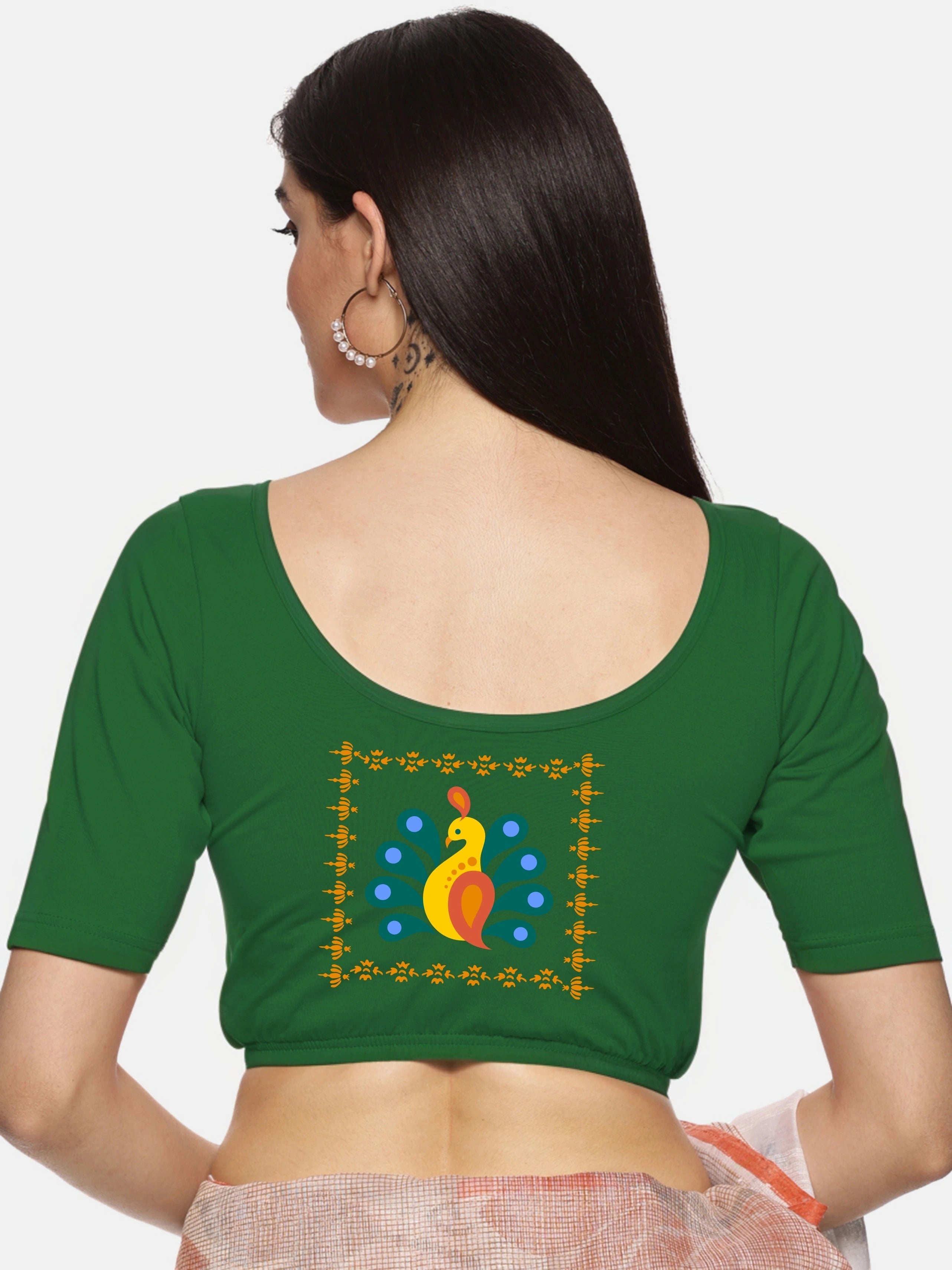 Women Back Printed Stretchable Blouse U013 - notyetbyus