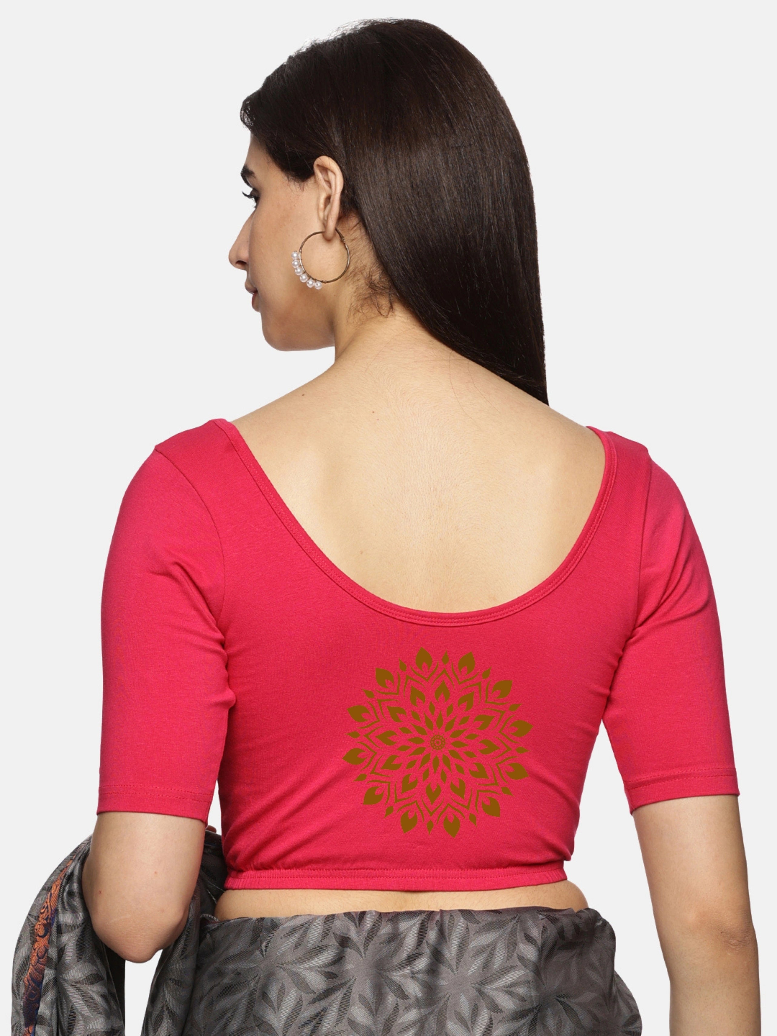 Women Back Printed Stretchable Blouse U014 - notyetbyus