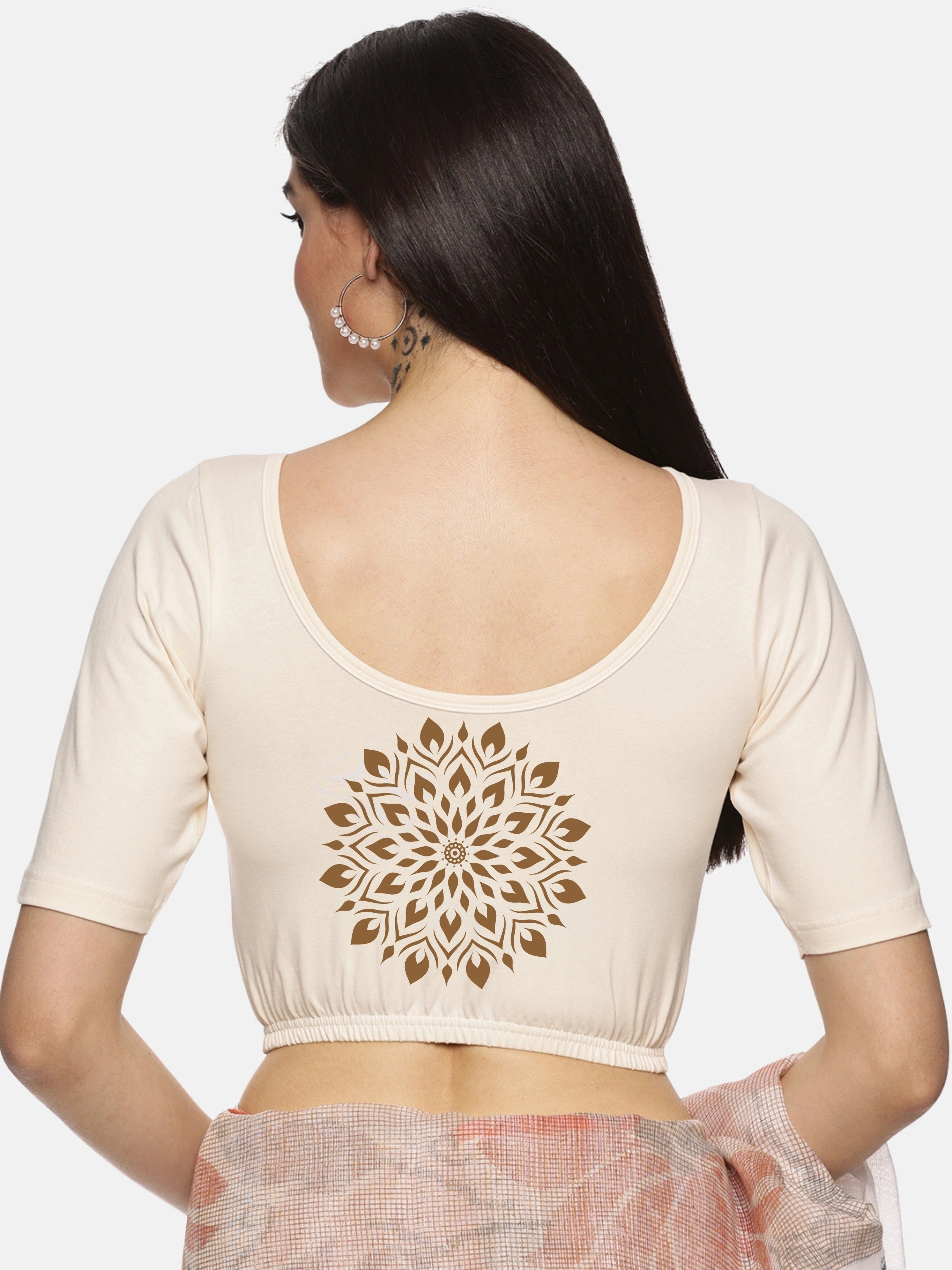 Women Back Printed Stretchable Blouse U014 - notyetbyus