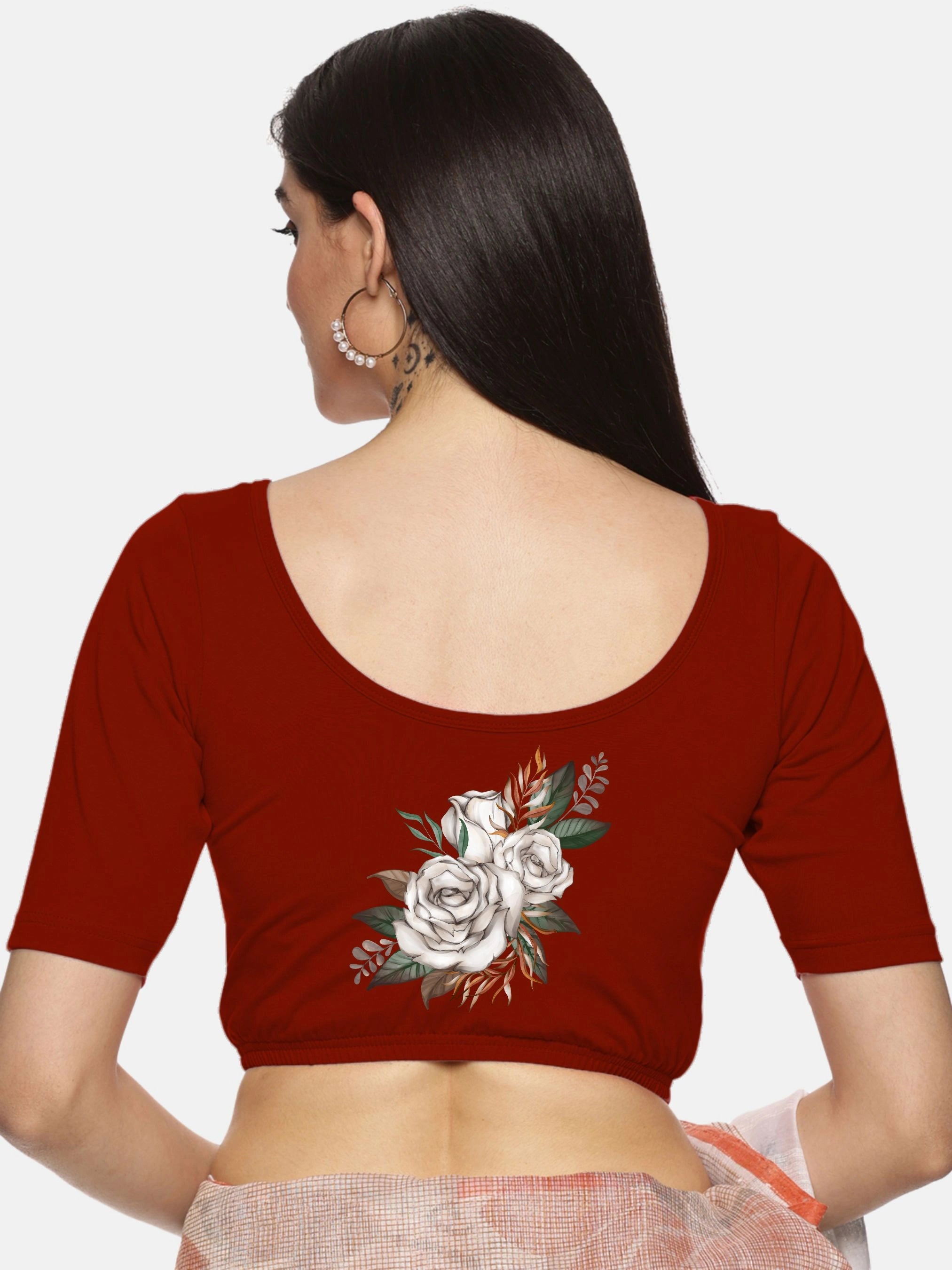 Women Back Printed Stretchable Blouse U049 - notyetbyus