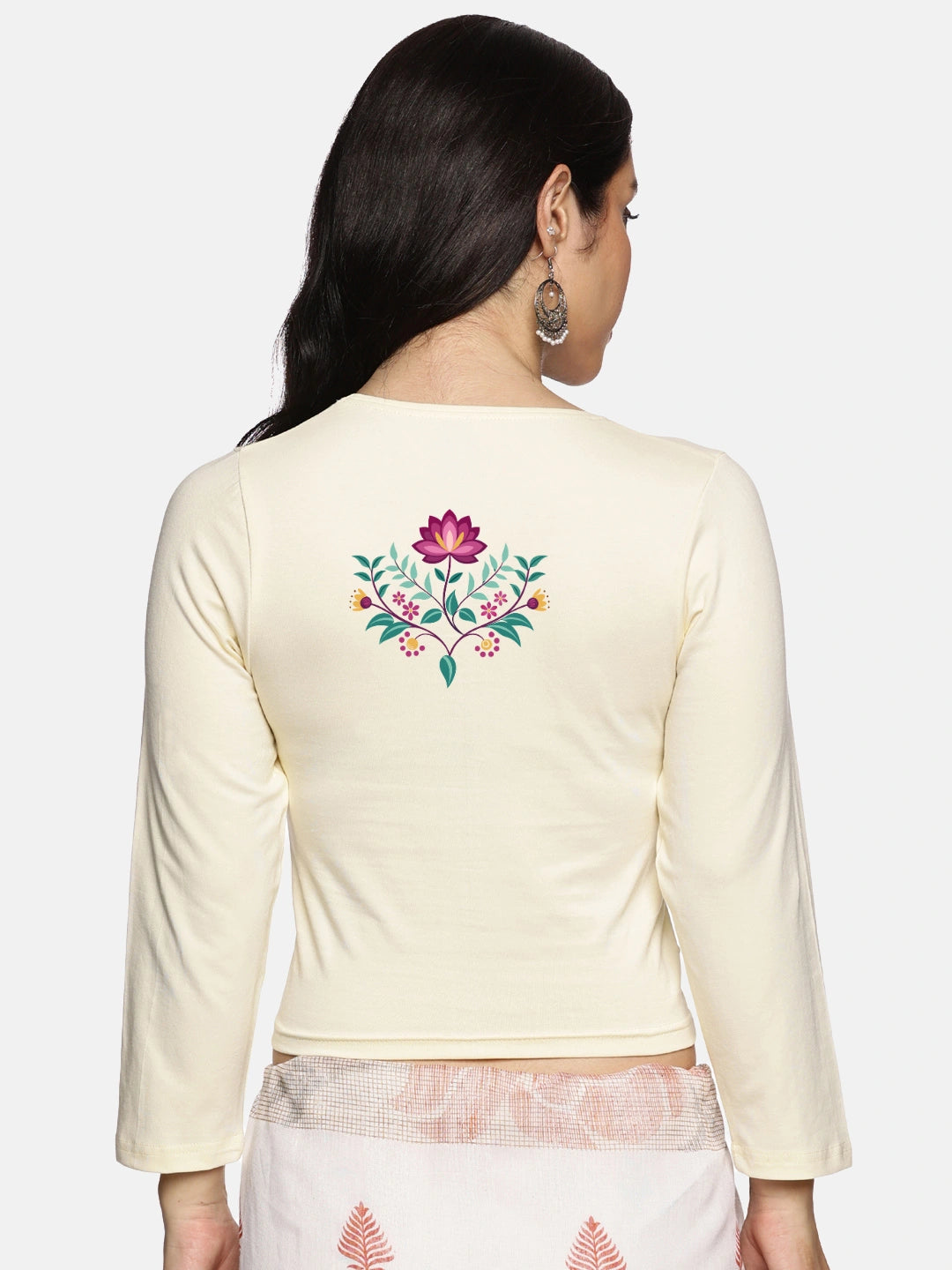 Women Three Fourth Sleeve Back Print Stretchable Blouse U0127 - notyetbyus