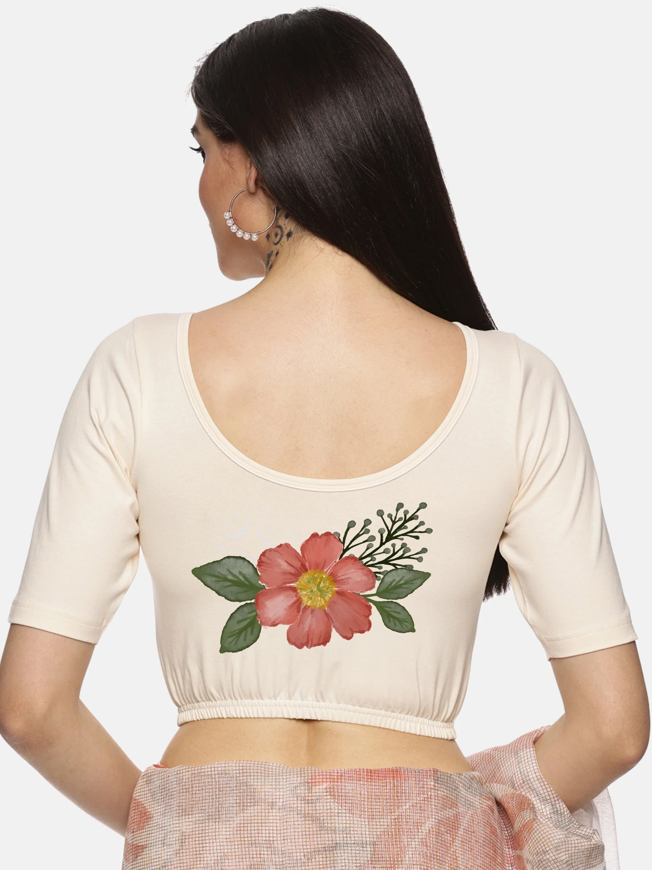 Women Back Printed Stretchable Blouse U073 - notyetbyus