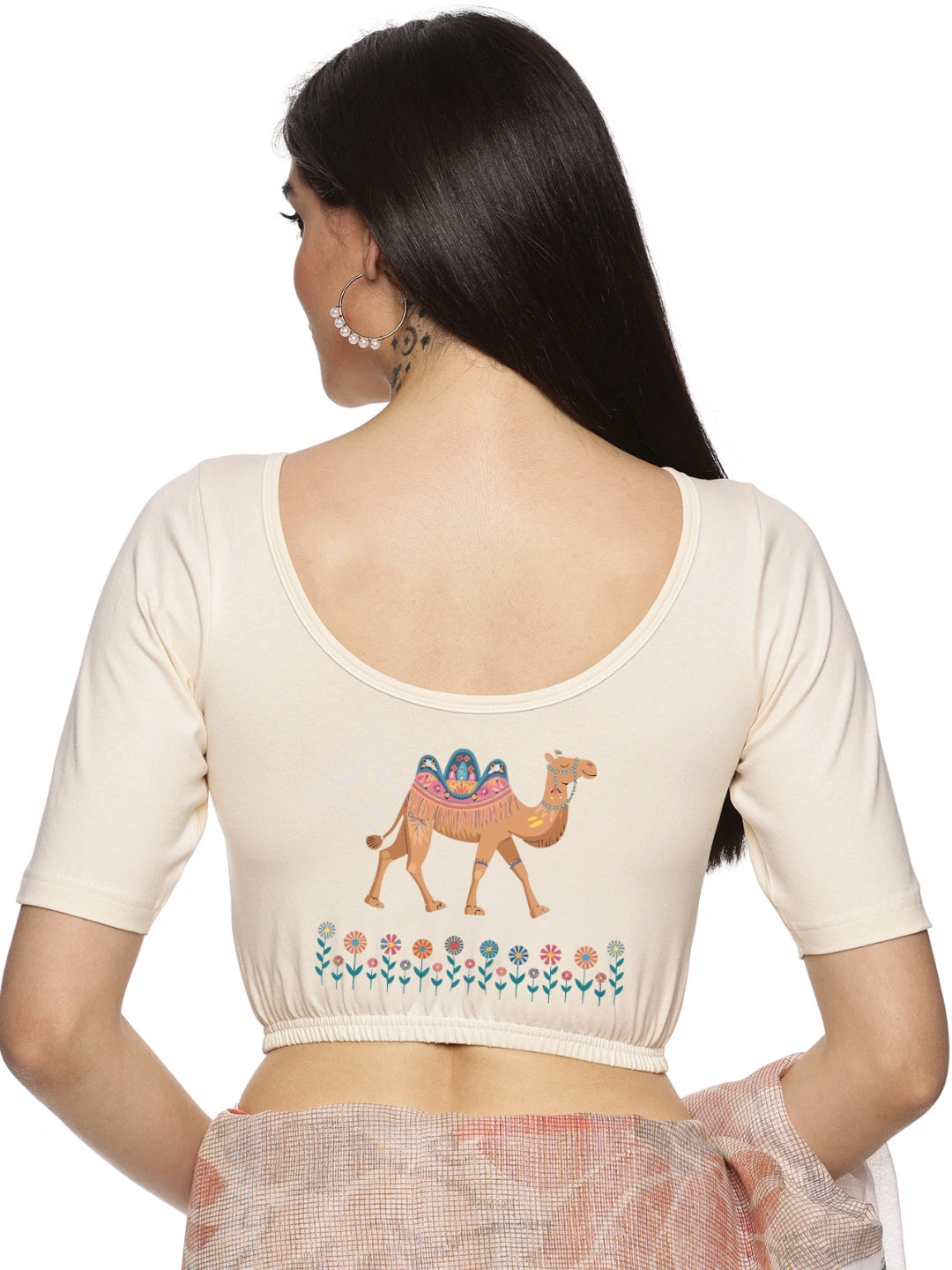 Women Back Printed Stretchable Blouse U0132 - notyetbyus
