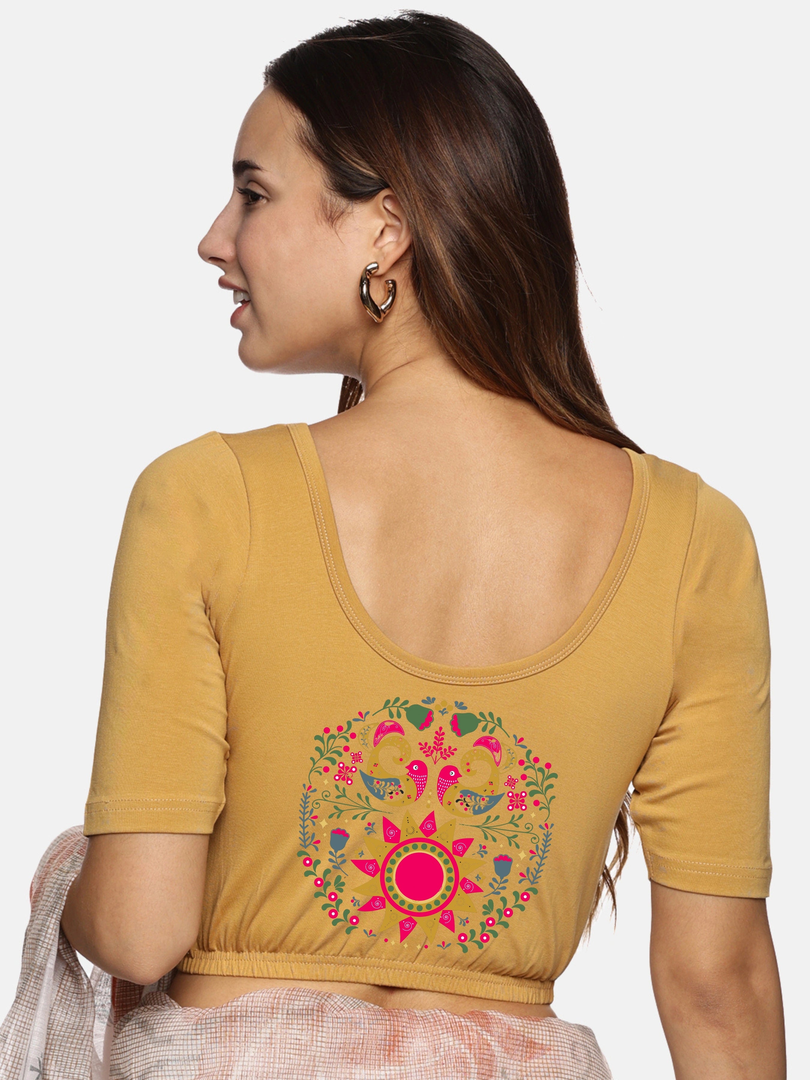 Women Back Printed Stretchable Blouse U0141 - notyetbyus
