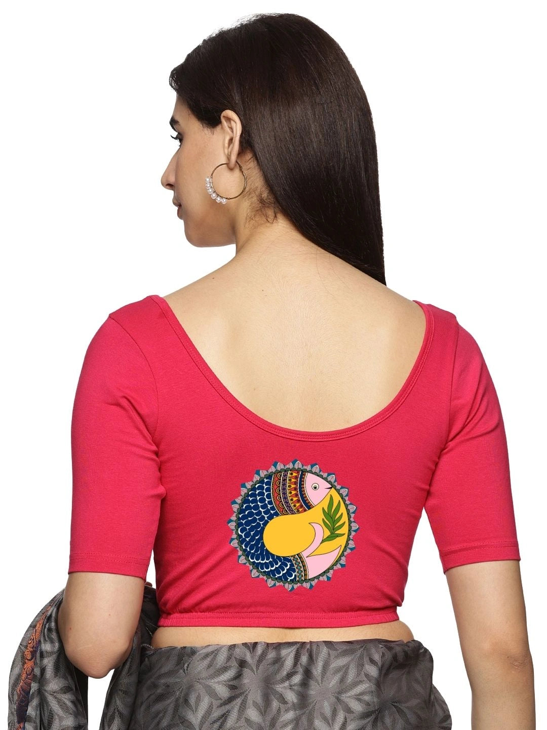 Women Back Printed Stretchable Blouse U0163 - notyetbyus