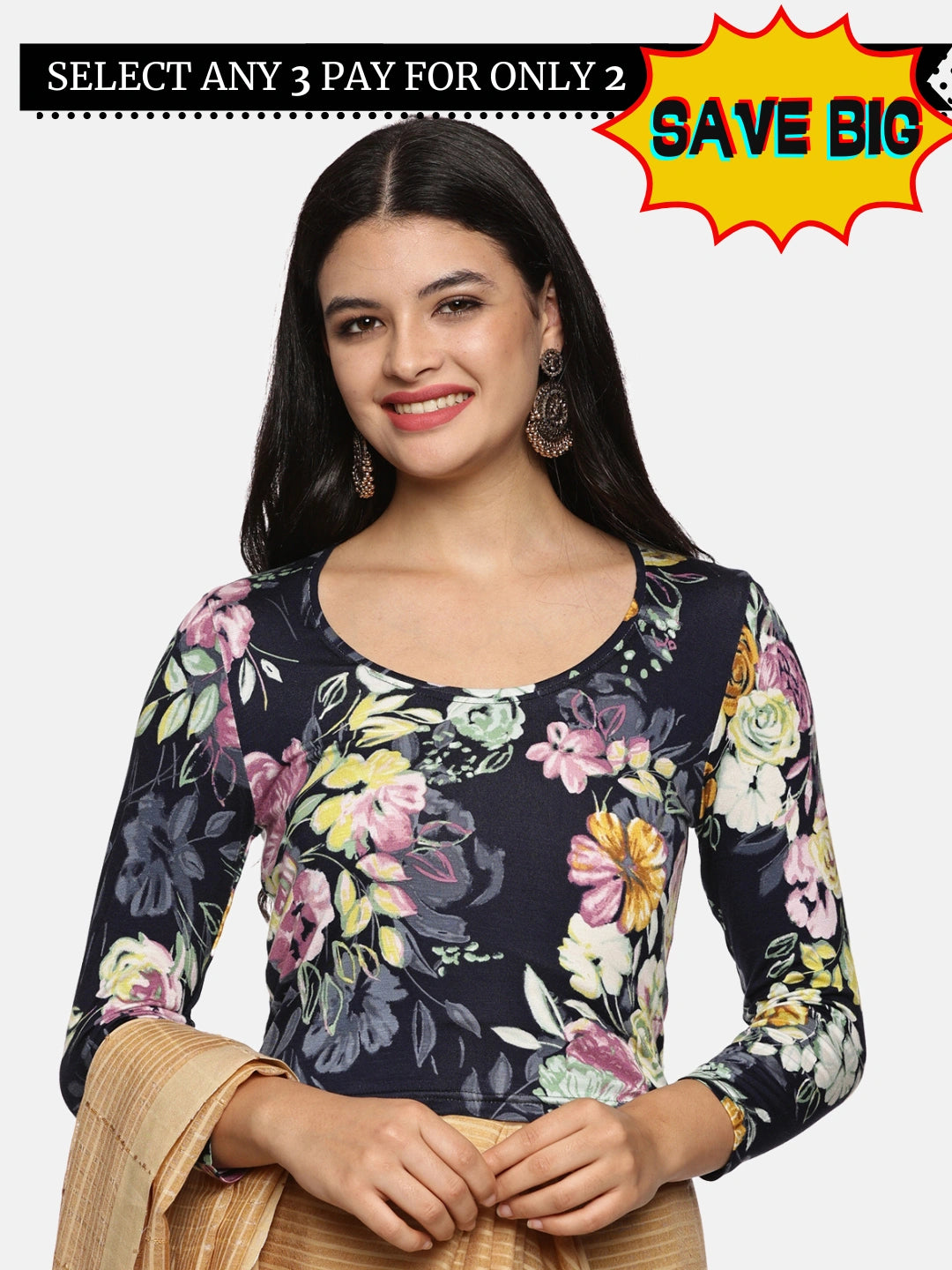 Women Allover Printed Three Fourth Sleeve Viscose Stretchable Blouse UA010 - notyetbyus