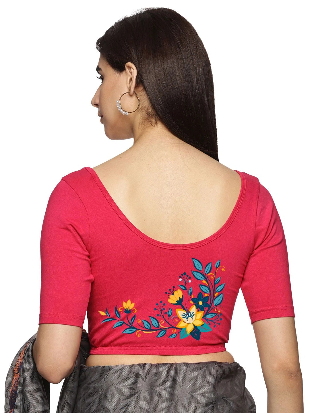 Women Back Printed Stretchable Blouse U0164 - notyetbyus