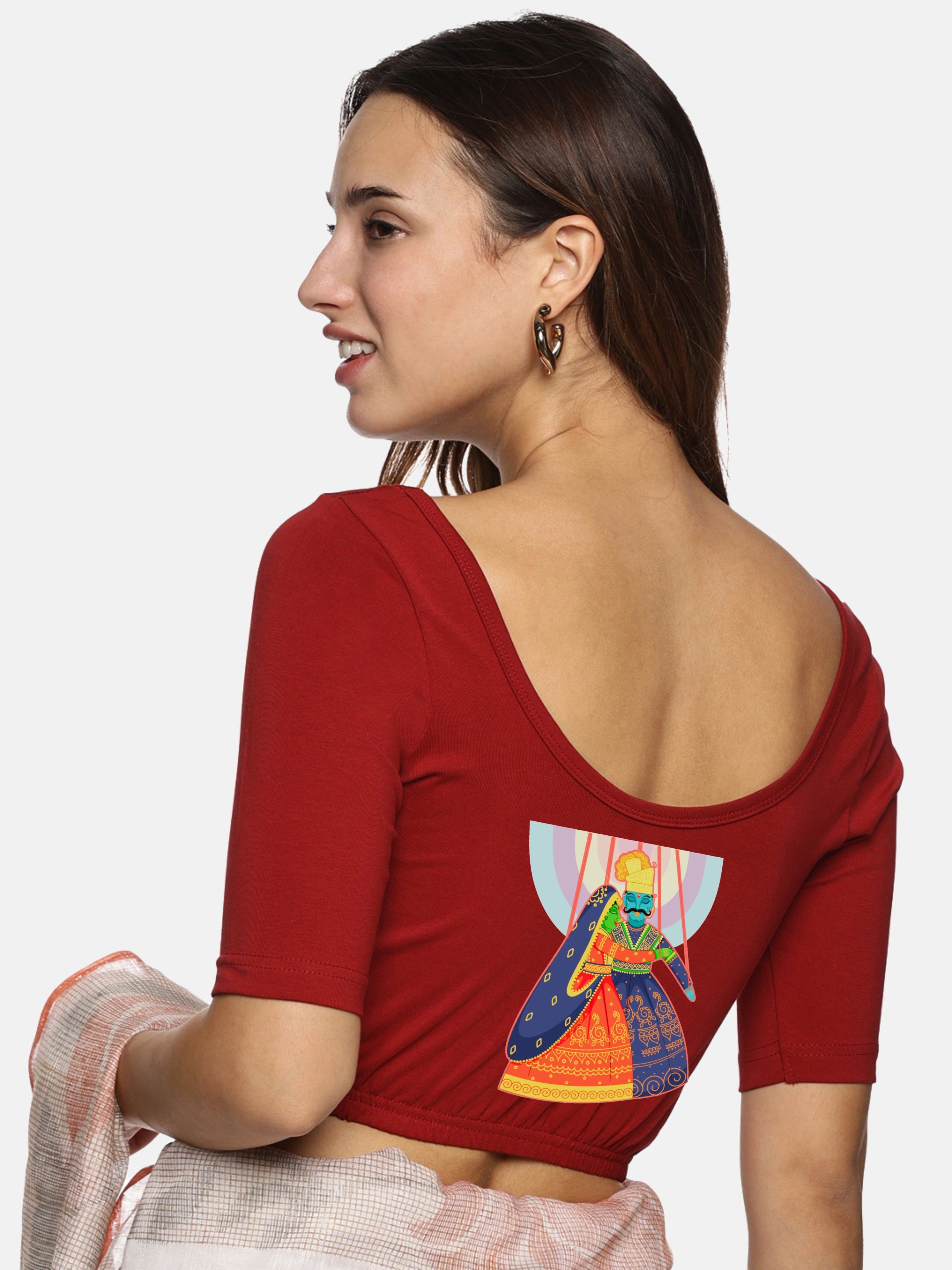 Women Back Printed Stretchable Blouse U0142 - notyetbyus