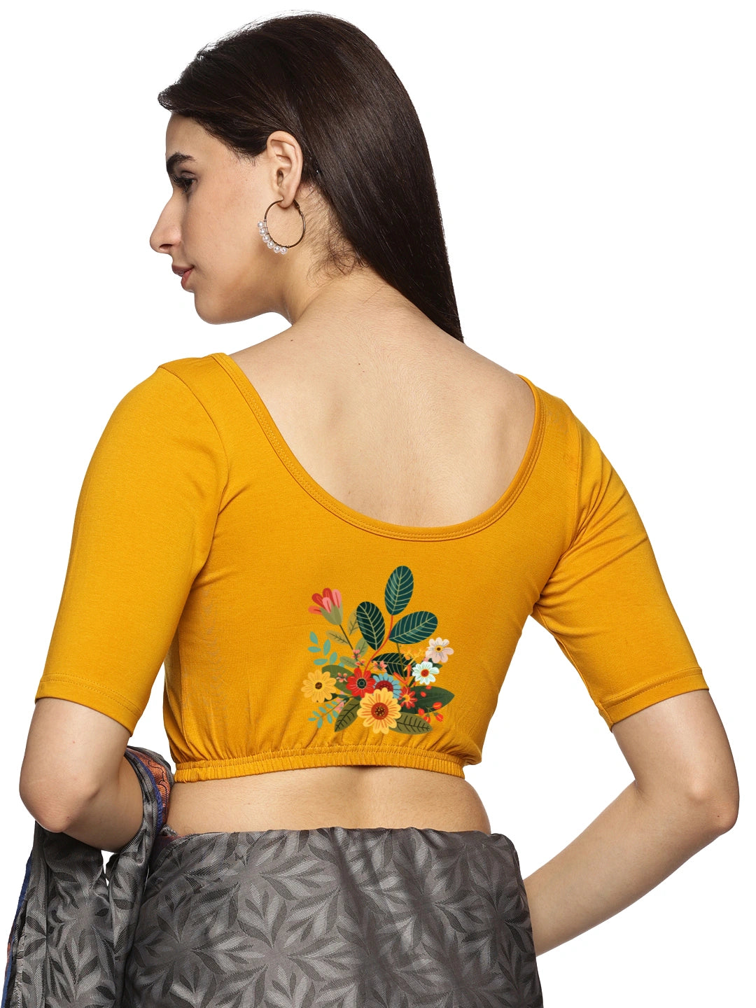 Women Back Printed Stretchable Blouse U0161 - notyetbyus