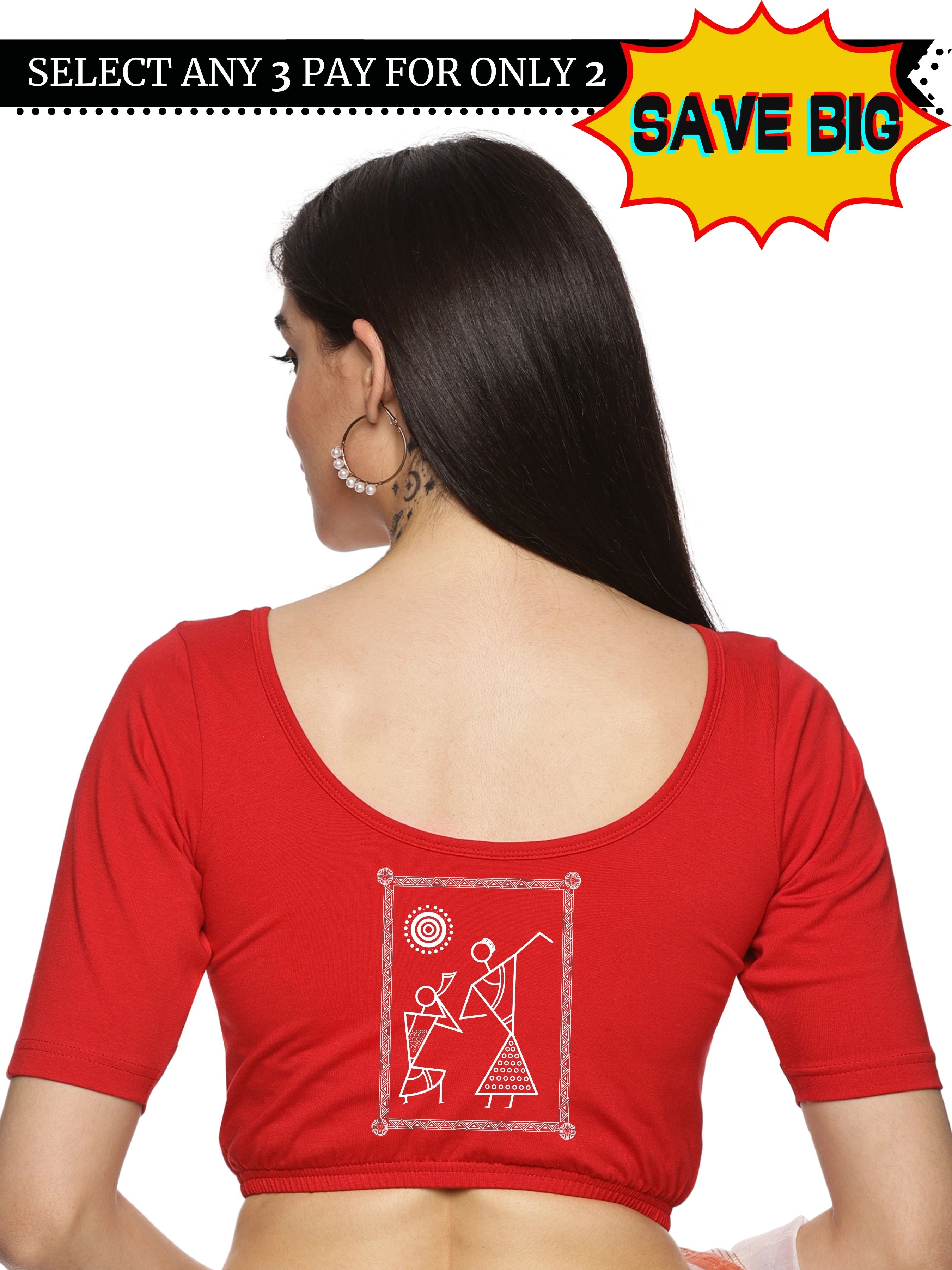 Women Back Printed Stretchable Blouse U0138 - notyetbyus