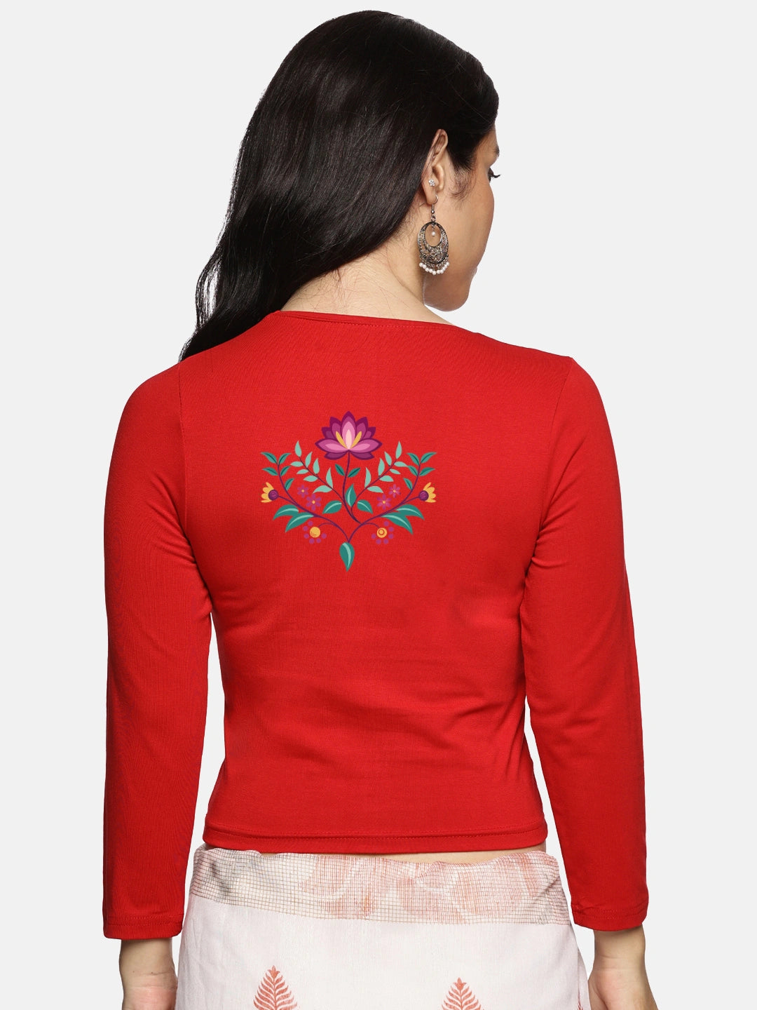 Women Three Fourth Sleeve Back Print Stretchable Blouse U0127 - notyetbyus
