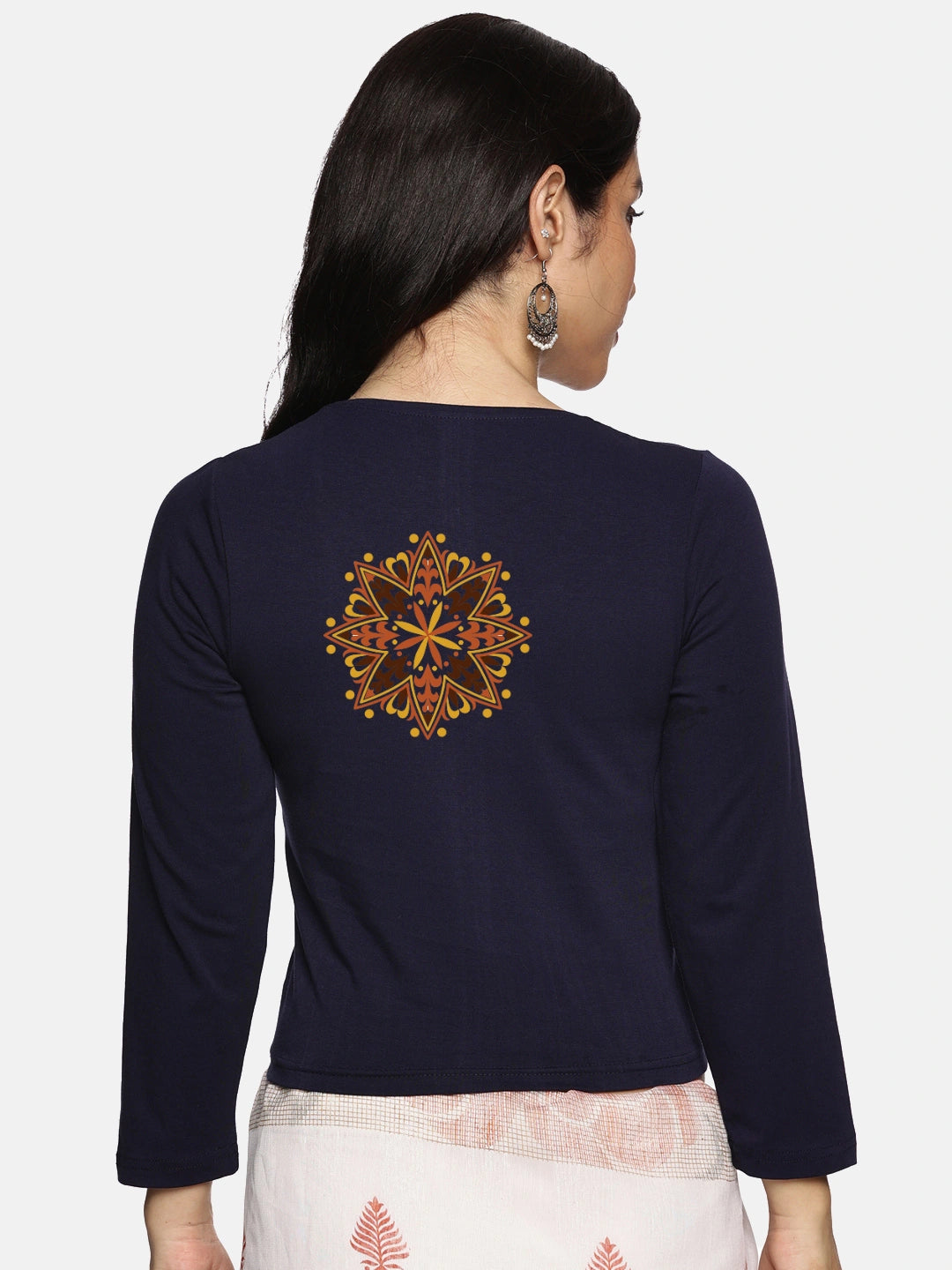 Women Three Fourth Sleeve Back Print Stretchable Blouse U0128 - notyetbyus