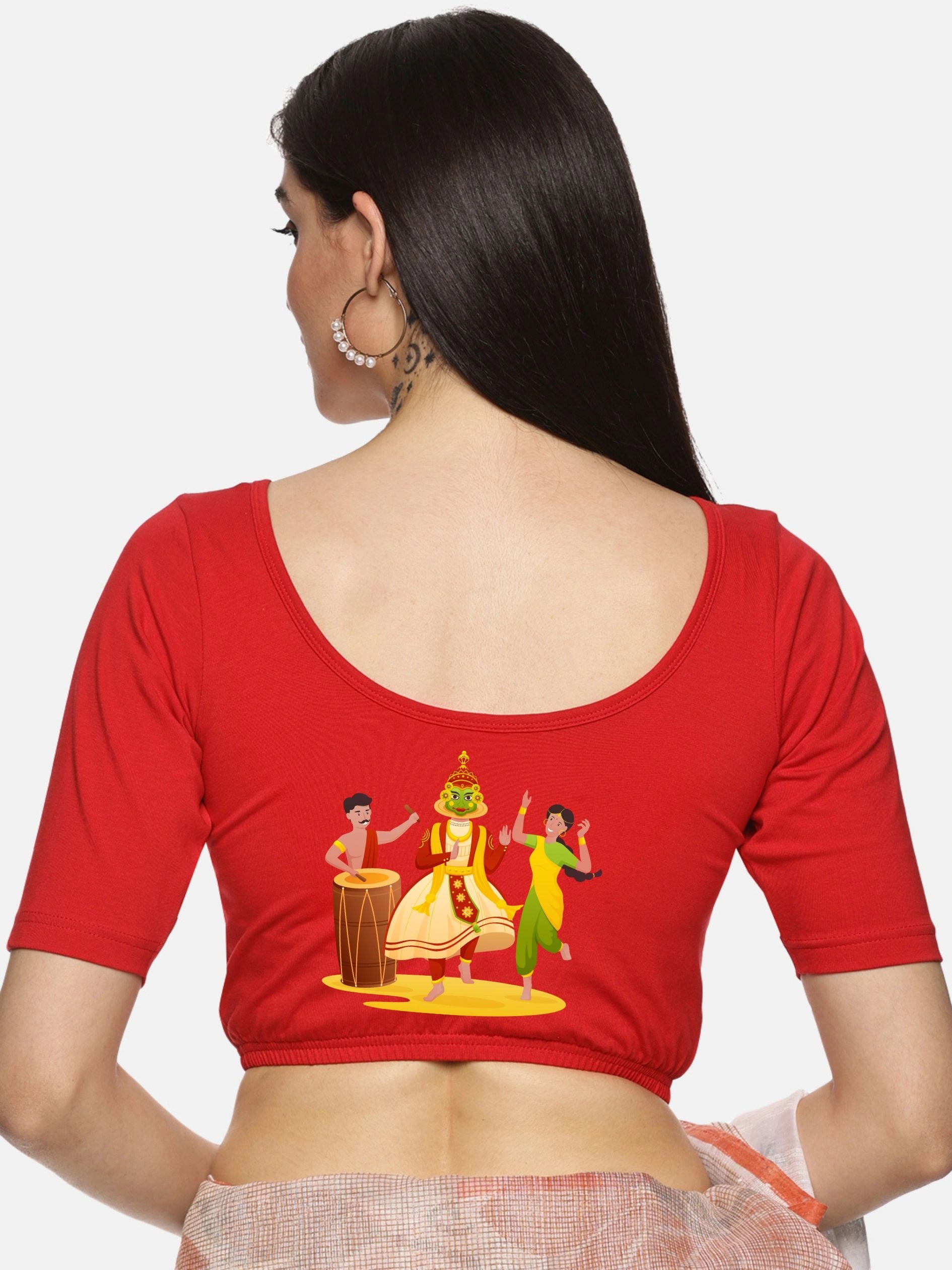 Women Back Printed Stretchable Blouse U083 - notyetbyus