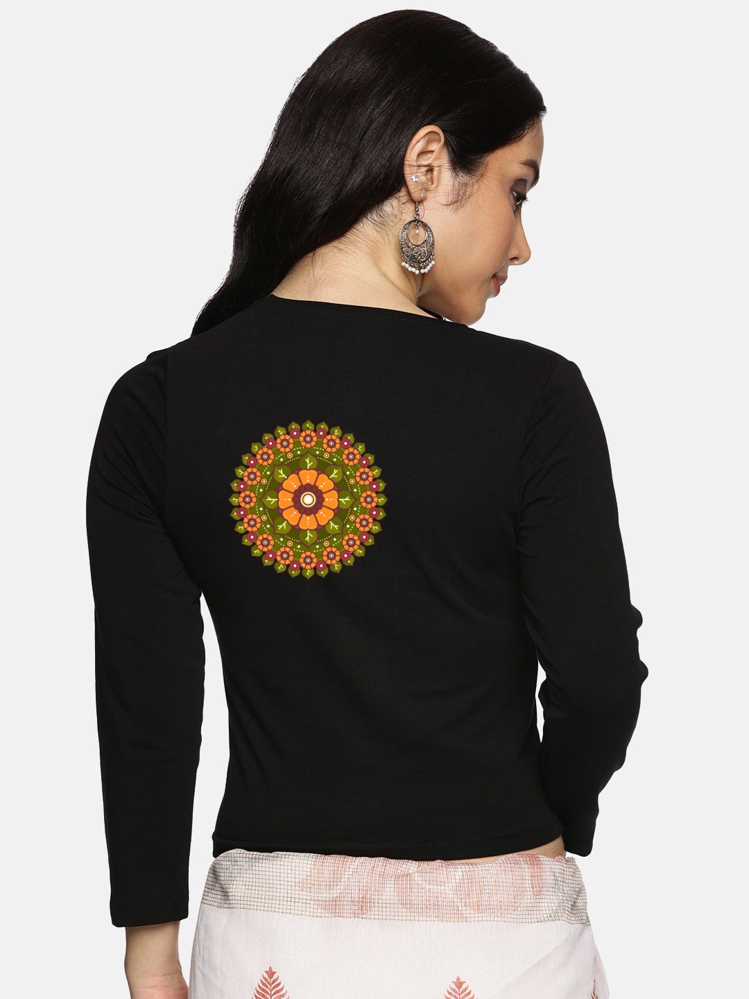 Women Three Fourth Sleeve Back Print Stretchable Blouse U0129 - notyetbyus