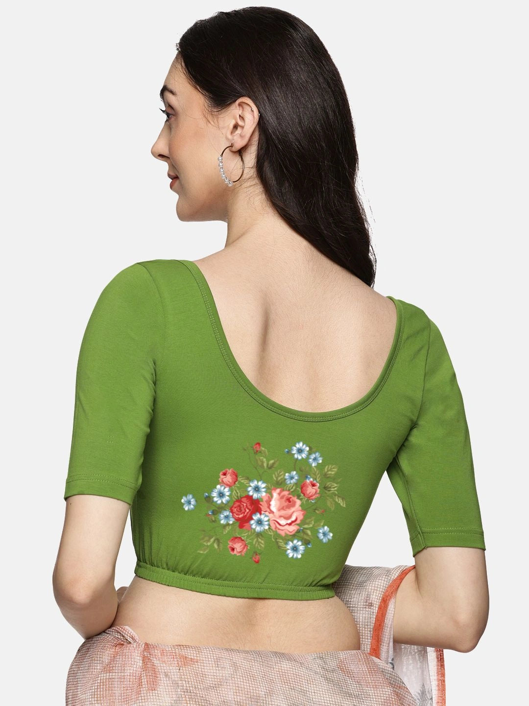 Women Back Printed Stretchable Blouse U0176 - notyetbyus