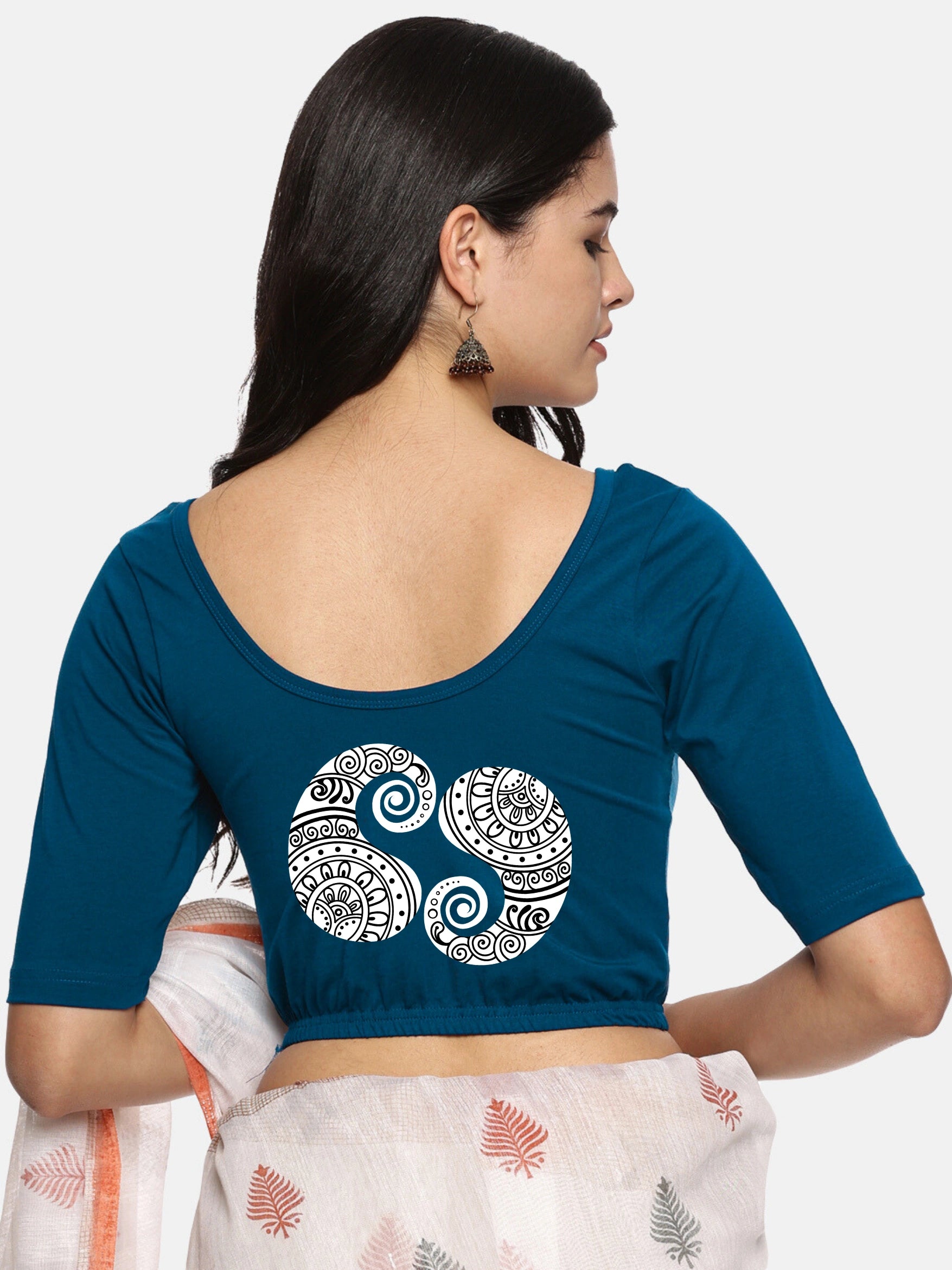Women Back Printed Stretchable Blouse U021 - notyetbyus