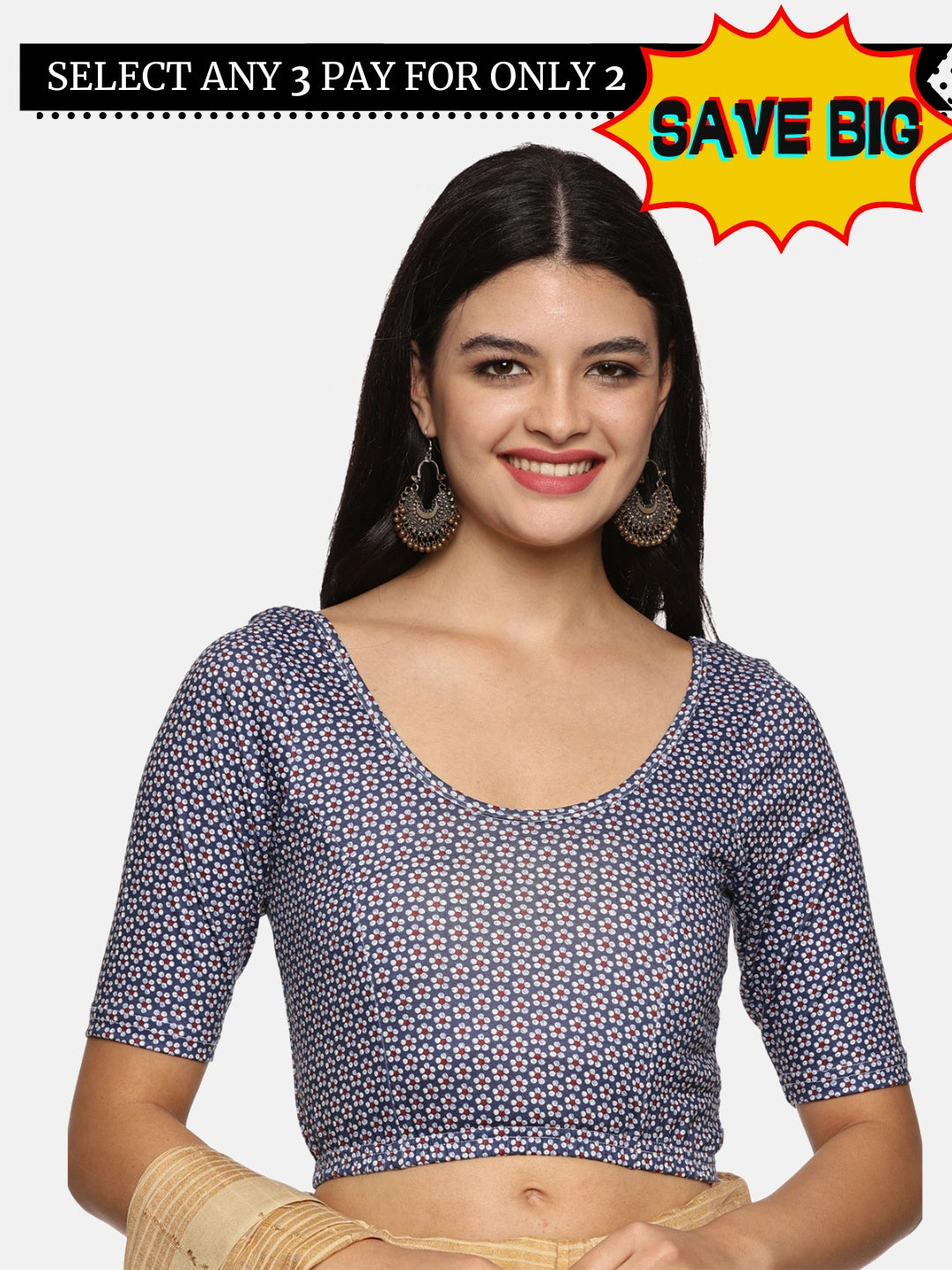 Women Blue Allover Floral Printed Stretchable Blouse UA09 - notyetbyus