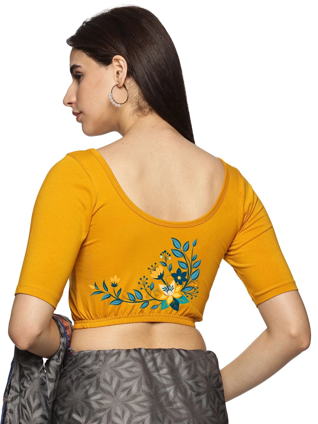 Women Back Printed Stretchable Blouse U0164 - notyetbyus