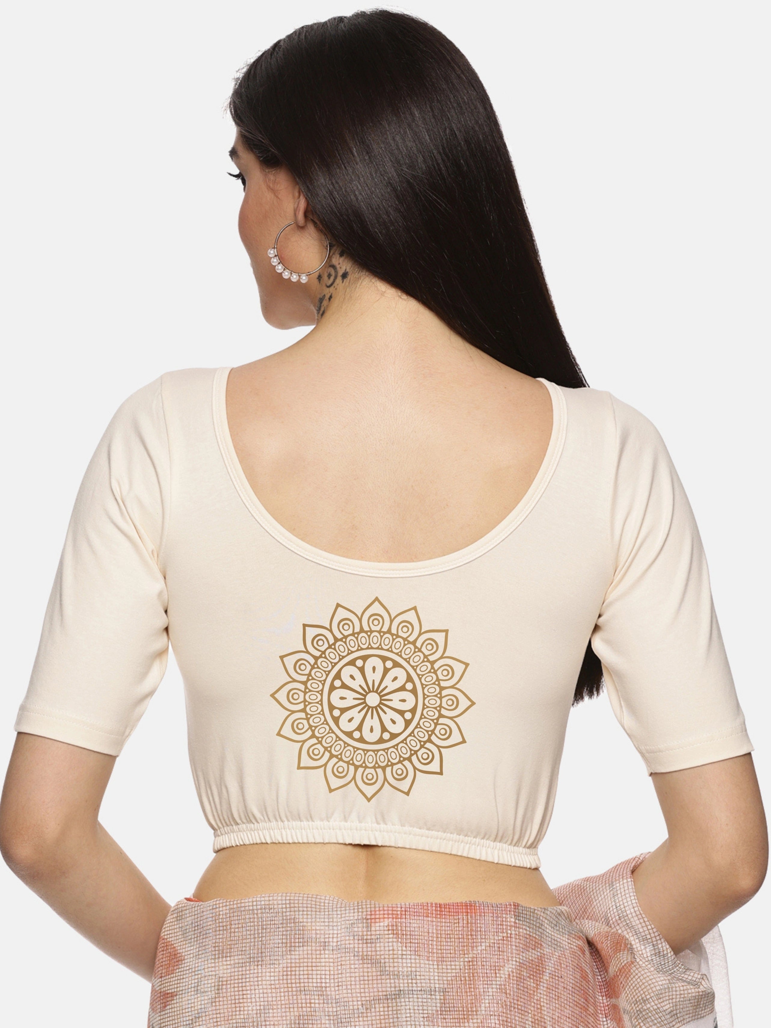 Women Back Printed Stretchable Blouse U018 - notyetbyus
